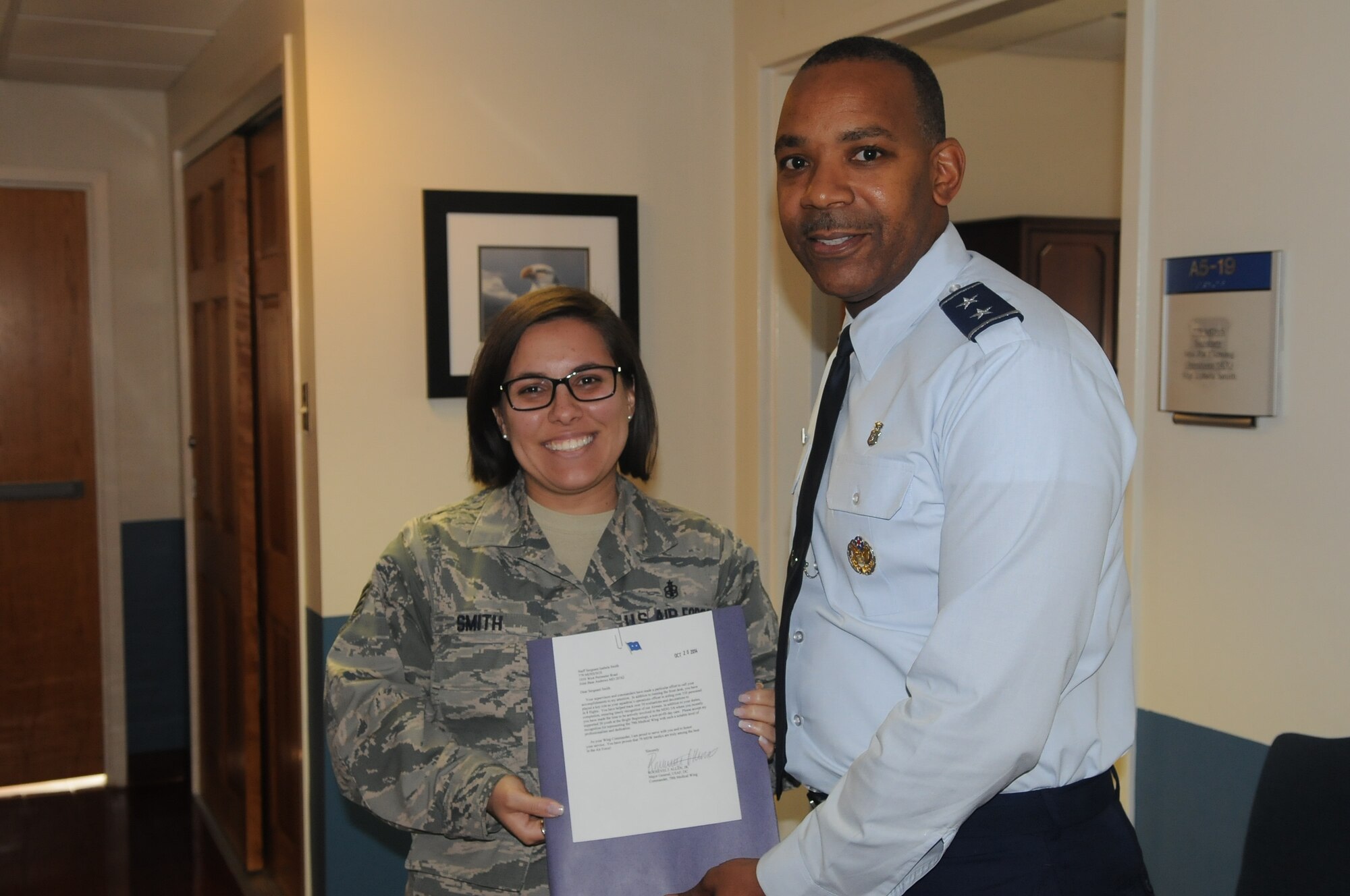 Staff Sgt. Izabela Smith, Squadron Operations Officer for the 779th Medical Group Medical Support Squadron received a STAR Note from Maj. Gen. Roosevelt Allen, 79th MDW Commander.  