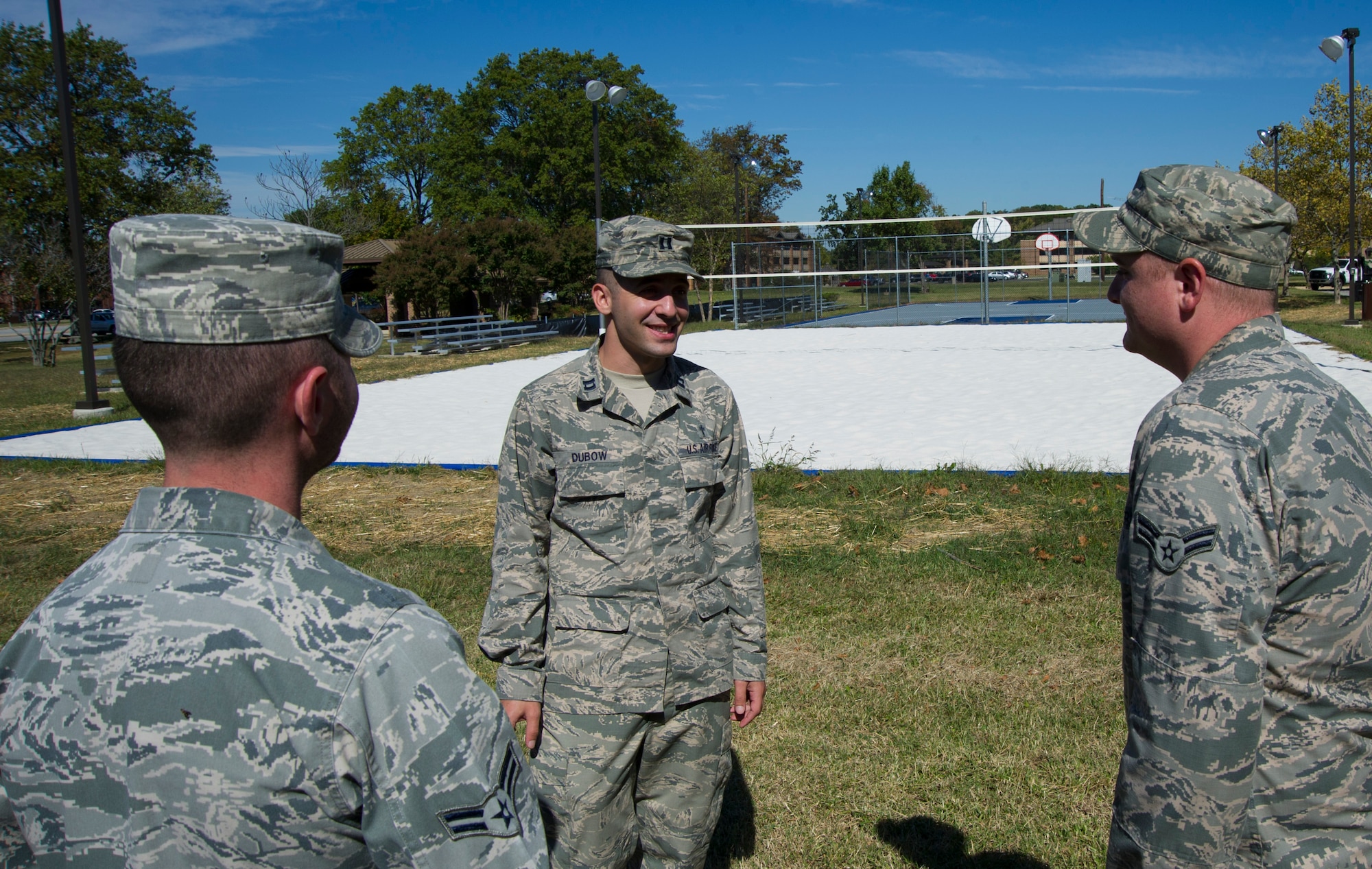 Chaplain (Capt.) Greg DuBow, center, an 11th Wing Protestant Chaplain, meets with dorm residents on Joint Base Andrews, Md., Oct. 9, 2014. DuBow, new to Andrews, discusses upcoming plans for the new ministry “Radical Resilience.” (U.S. Air Force photo/Airman 1st Class Ryan J. Sonnier)