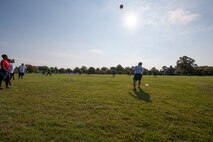Airman participate in a kickball tournament on Langley Air Force Base, Virginia, Oct. 3, 2014. The tournament was one of several events hosted to promote fitness and morale amongst the units for the latest Comprehensive Airman Fitness day.