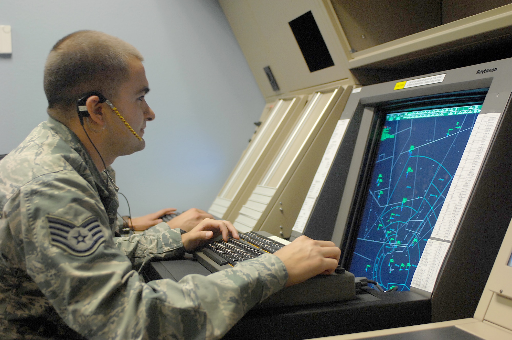 Staff Sgt. Christopher Beier, 57th Wing Air Traffic Controller, monitors radar activity on the newly installed Standard Terminal Automation Replacement System, or STARS, Oct. 15, 2014, at Nellis Air Force Base, Nev. Over the last month, the Nellis Air Traffic Control facilities activated the new radar system to replace capacity-constrained, older technology systems. (U.S. Air Force photo by Staff Sgt. Jack Sanders)
