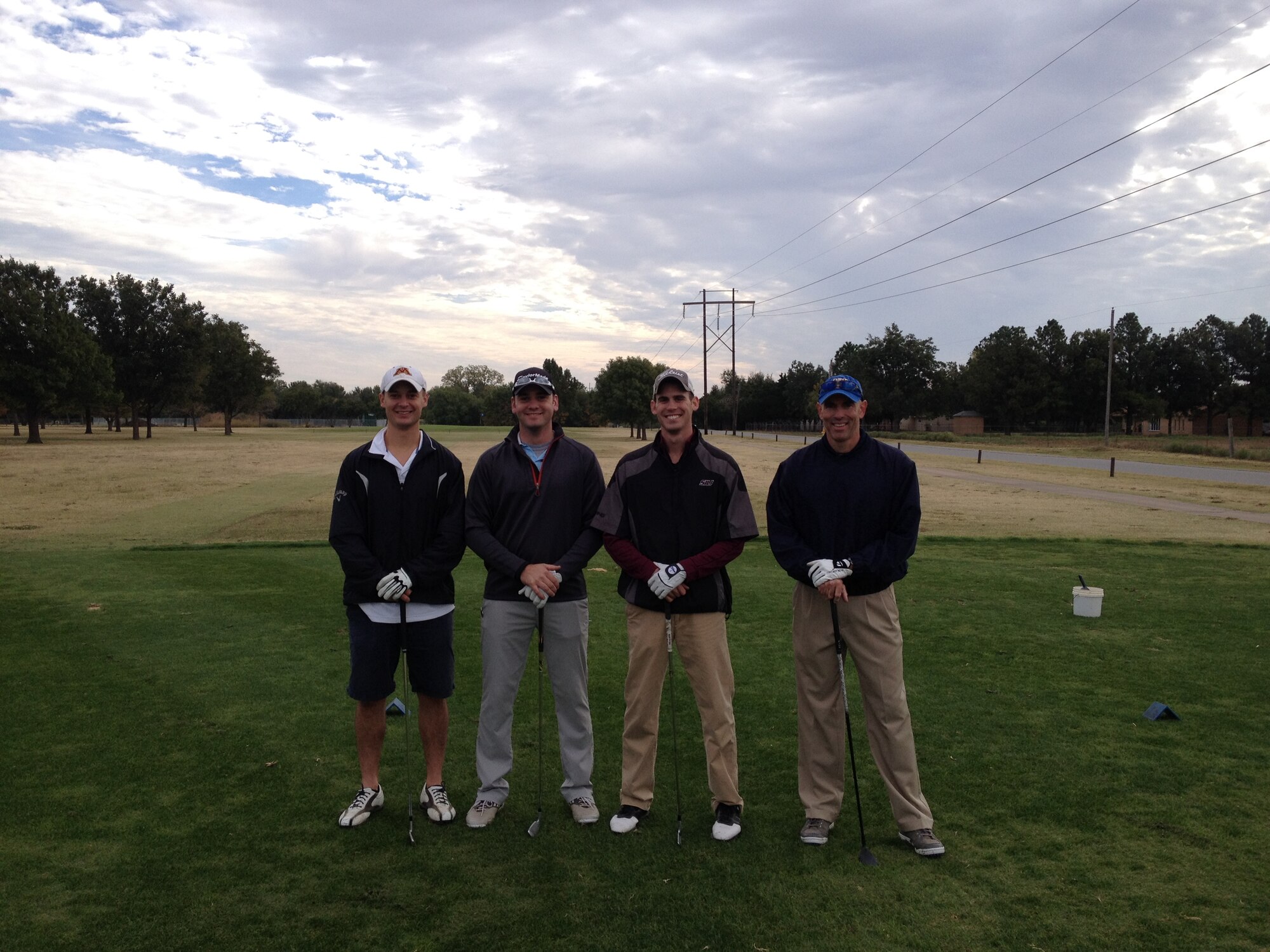(Right to left) VANCE AIR FORCE BASE, Okla. -- Col. Clark Quinn, 1st Lt. Sam Schmidt, 1st Lt. Nathan Gray and Capt. Mike Knaeble won the Annual Combined Federal Campaign Golf Tournament held Oct. 18 at Meadowlake Golf Course, Enid, Oklahoma. The tournament raised more than $650 to support Team Vance’s annual CFC drive. (Courtesy photo\Tech. Sgt. Chad Quin)