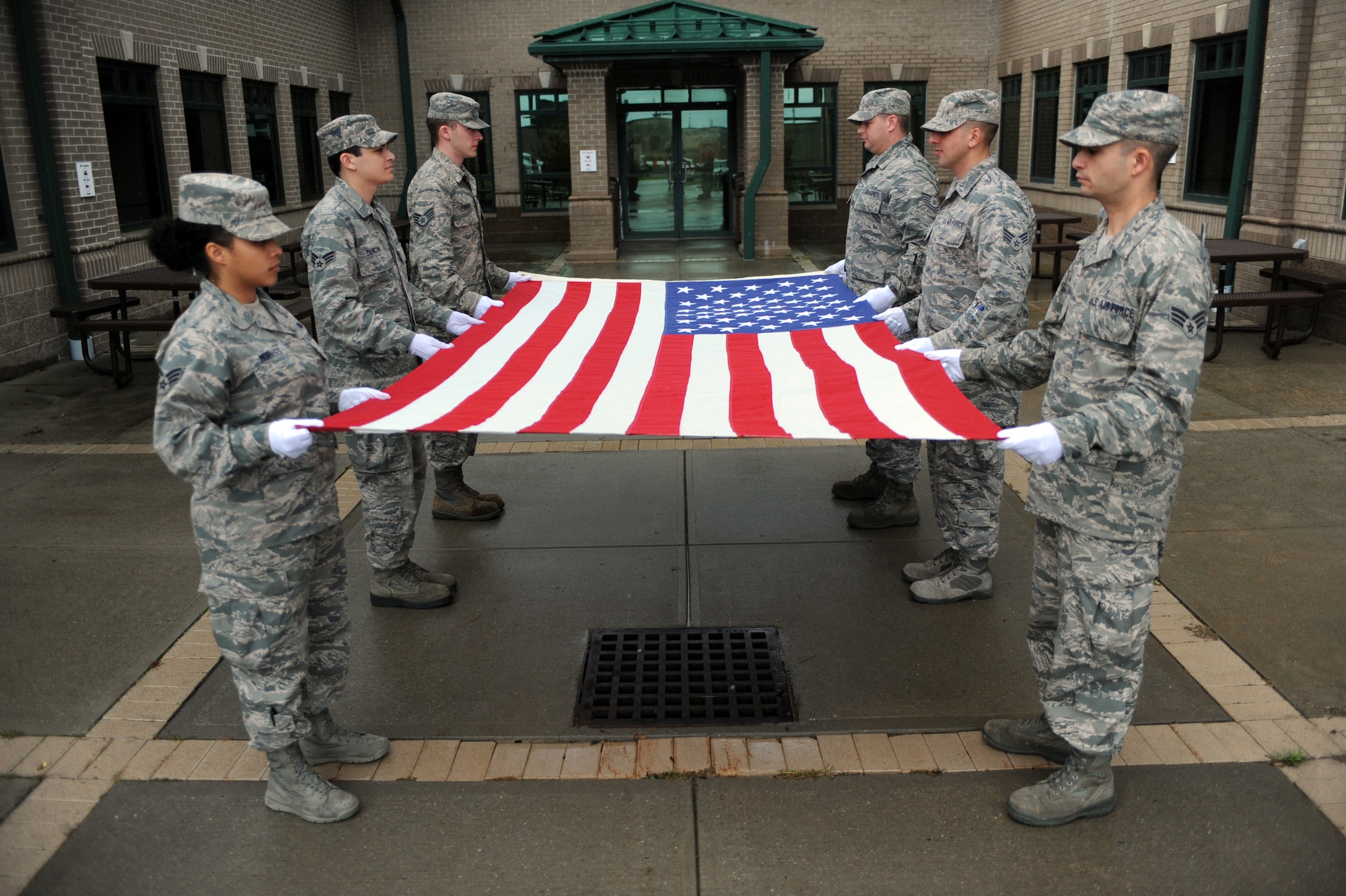WESTHAMPTON BEACH, NY - Members of the 106th Rescue Wing Honor Guard participate in a flag ceremony during training on October 16, 2014 at FS Gabreski ANG.
