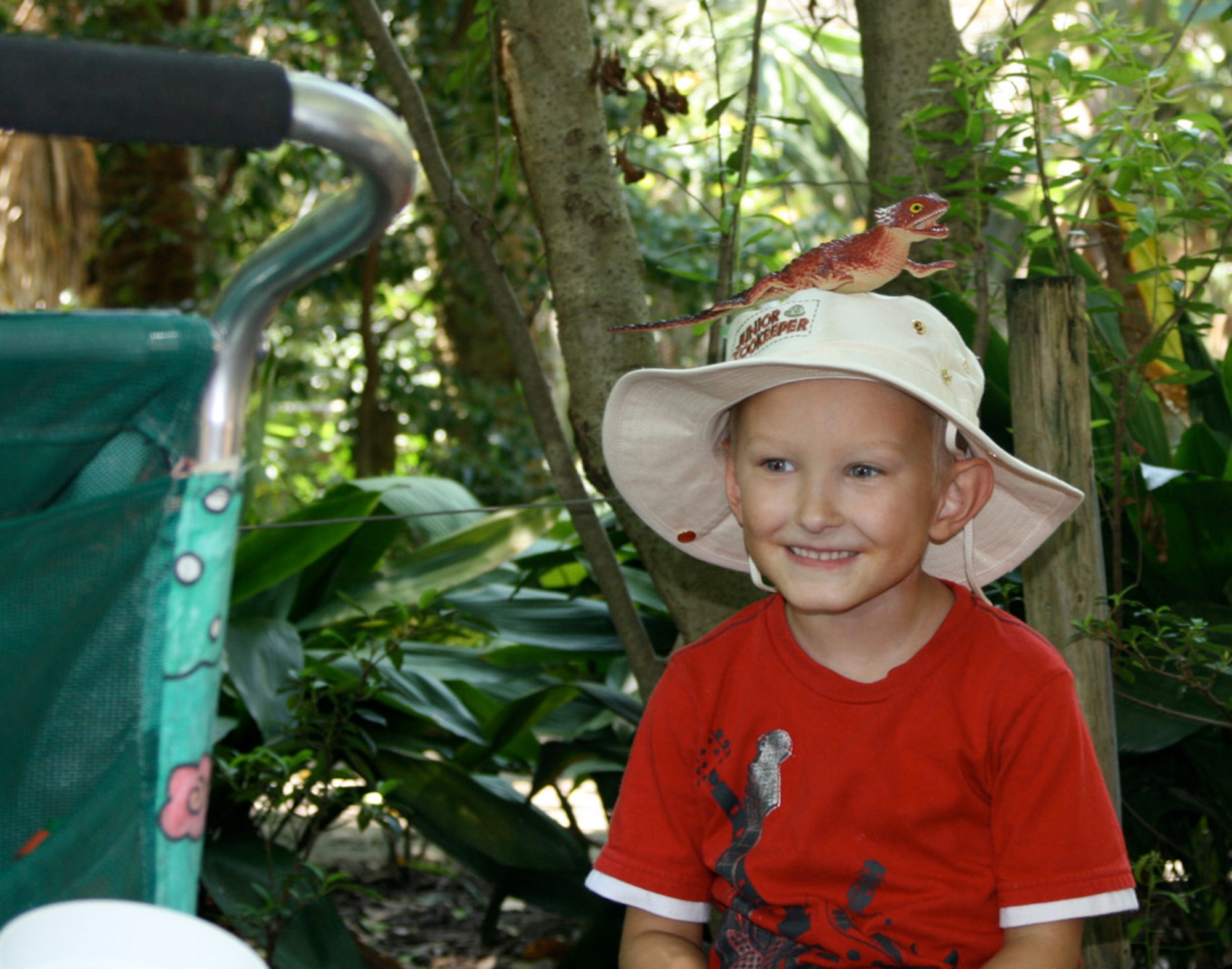 Ty Nordstrom, 5, giggles as a bearded dragon reptile sits on his head July 2008, at Houston Zoo, Texas. He was diagnosed with non-rhabdomyosarcoma – cancer – in October 2007, just before his 5th birthday. Ty and his family were in Houston for eight weeks of proton radiation therapy. Ty died in November 2009, one month before his seventh birthday. His dad, Master Sgt. Lyle Nordstrom, 352nd Special Operations Group Inspector General superintendent, said his son loved animals and always wanted to go to zoos, aquariums and safari parks. (Courtesy photo)