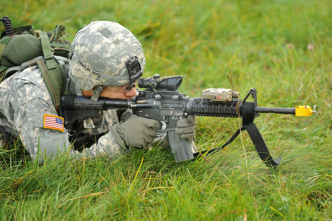 U.S. Army Pvt. Felipe Marquez fires blank rounds during the Expert ...