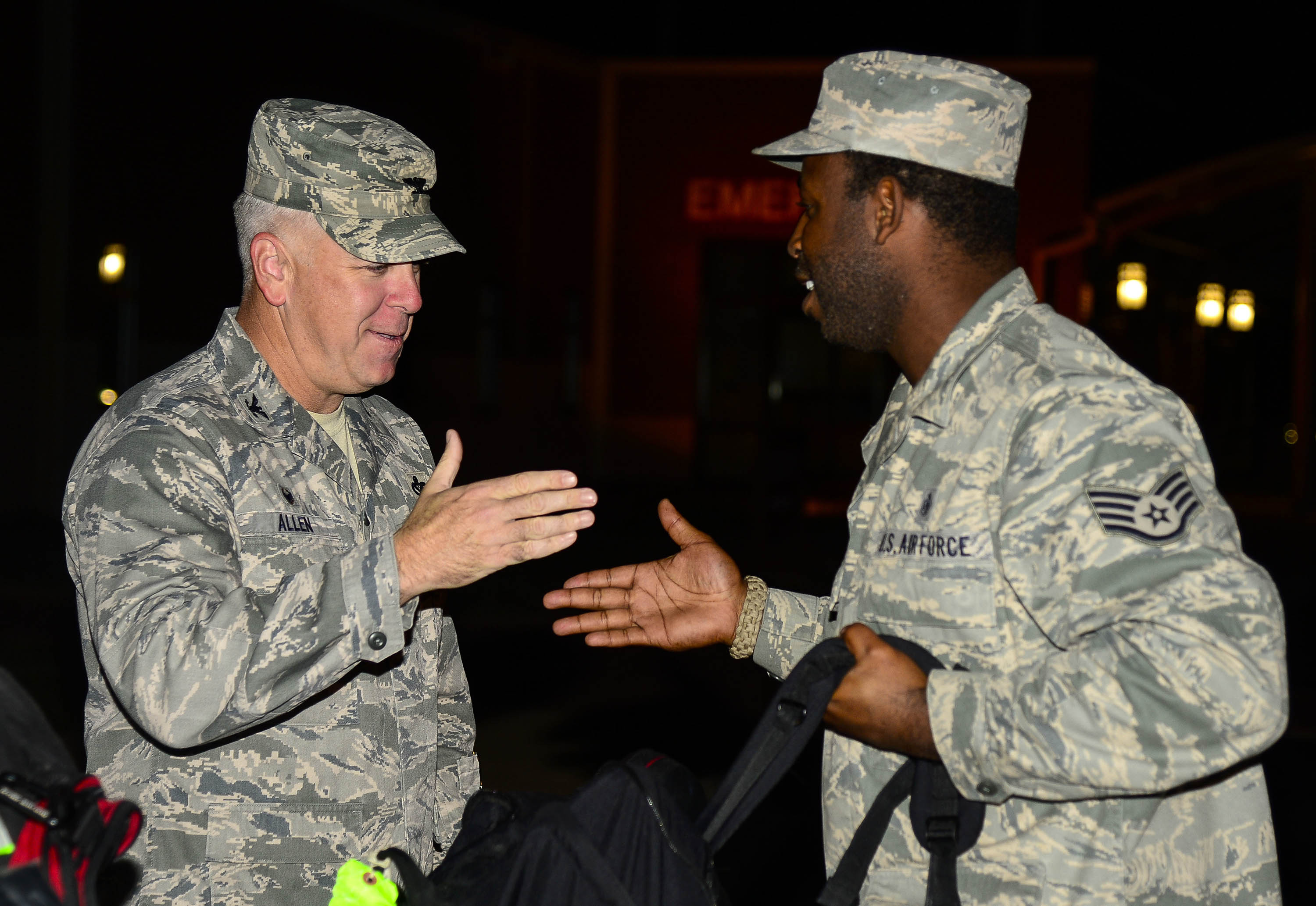 U S Air Force Col John J Allen Jr Left Greets Staff Sgt