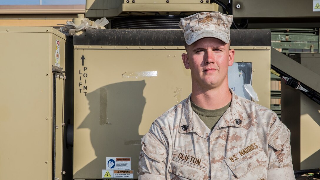 U.S. Marine Sgt. Michael Clifton is an AN/TRC-170 technician with 15th Marine Expeditionary Unit aboard Camp Pendleton Calif., Oct. 20, 2014. Clifton, 24, is from Galveston, Texas. (U.S. Marine Corps photo by Sgt. Emmanuel Ramos/Released)