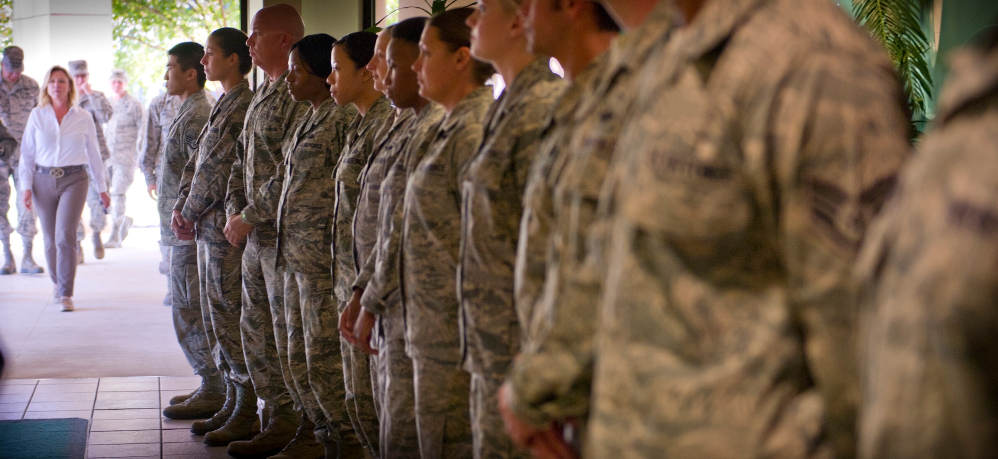 Secretary of the Air Force Deborah Lee James enters the Riptide Dining Facility at Hurlburt Field, Fla., Oct. 21, 2014. James met with Airmen and toured various facilities here to familiarize herself with Air Commando operations. (U.S. Air Force photo/Senior Airman Krystal M. Garrett) 