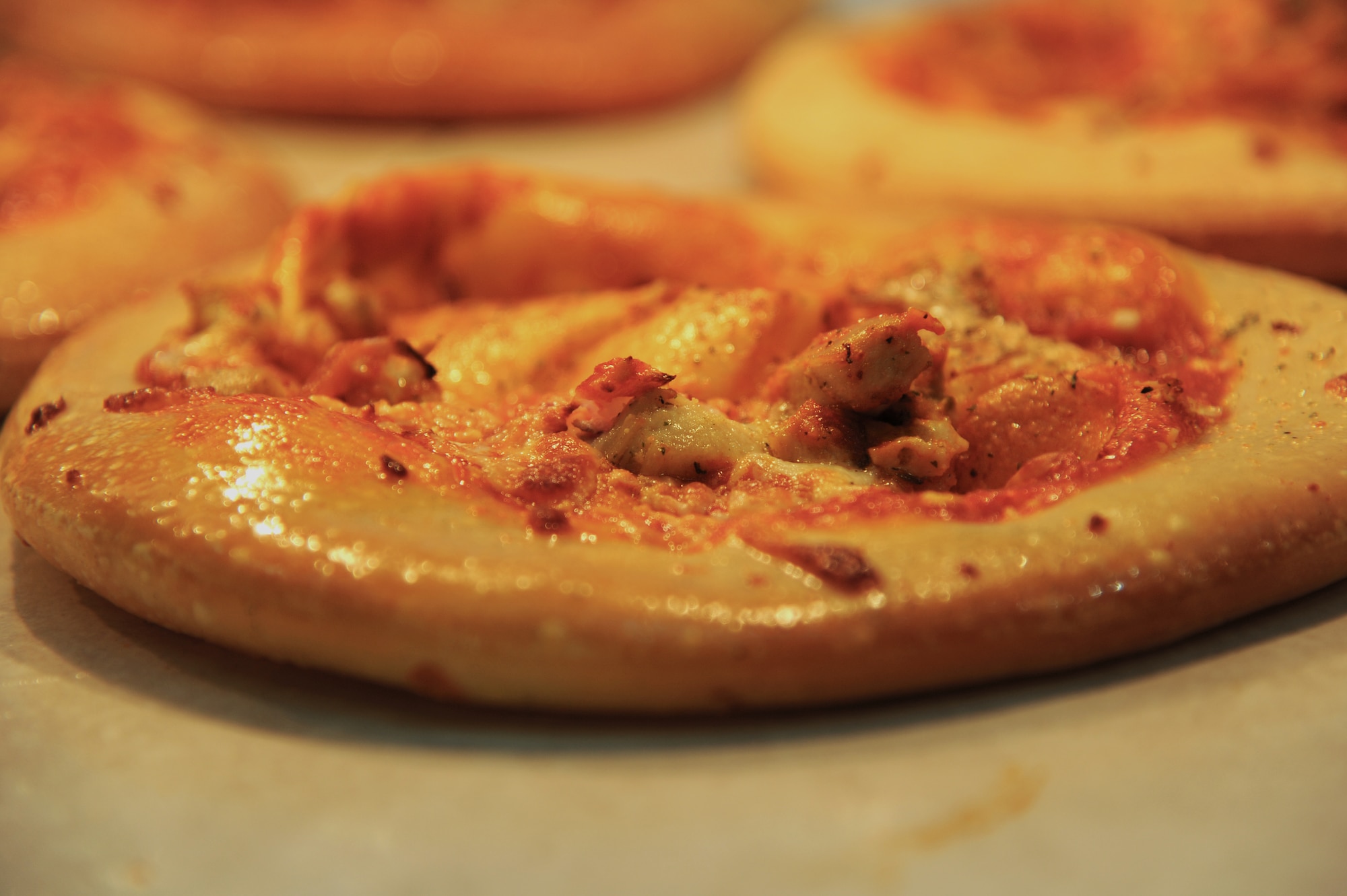 A pizza sits on display in the Hercules Dining Facility Oct. 9, 2014 at Little Rock Air Force Base, Ark. The dining facility provides an assortment of food choices during their serving hours. (U.S. Air Force photo by Airman 1st Class Mercedes Muro)