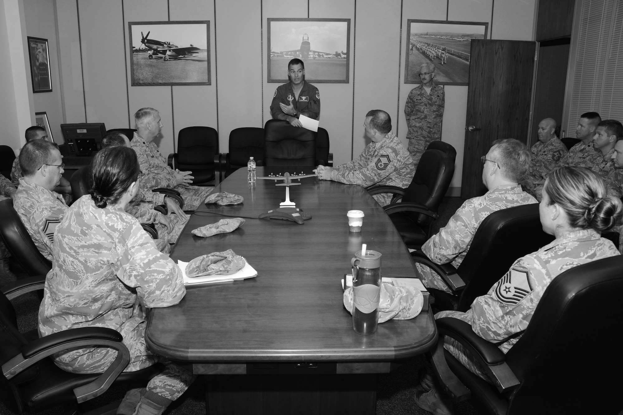 Col. Frank Detorie, commander of the 103rd Airlift Wing, addresses approximately 25 Airmen who are newly appointed members of the wing’s inspection team, at Bradley Air National Guard Base, East Granby, Conn., June 10, 2014.  “You all are charged with administering what’s called the CCIP, that’s the commander’s inspection program—that’s my program. What that means is while you are out there doing this job, you speak for me,” said Detorie.  (U.S. Air National Guard photo by Tech. Sgt. Joshua Mead)