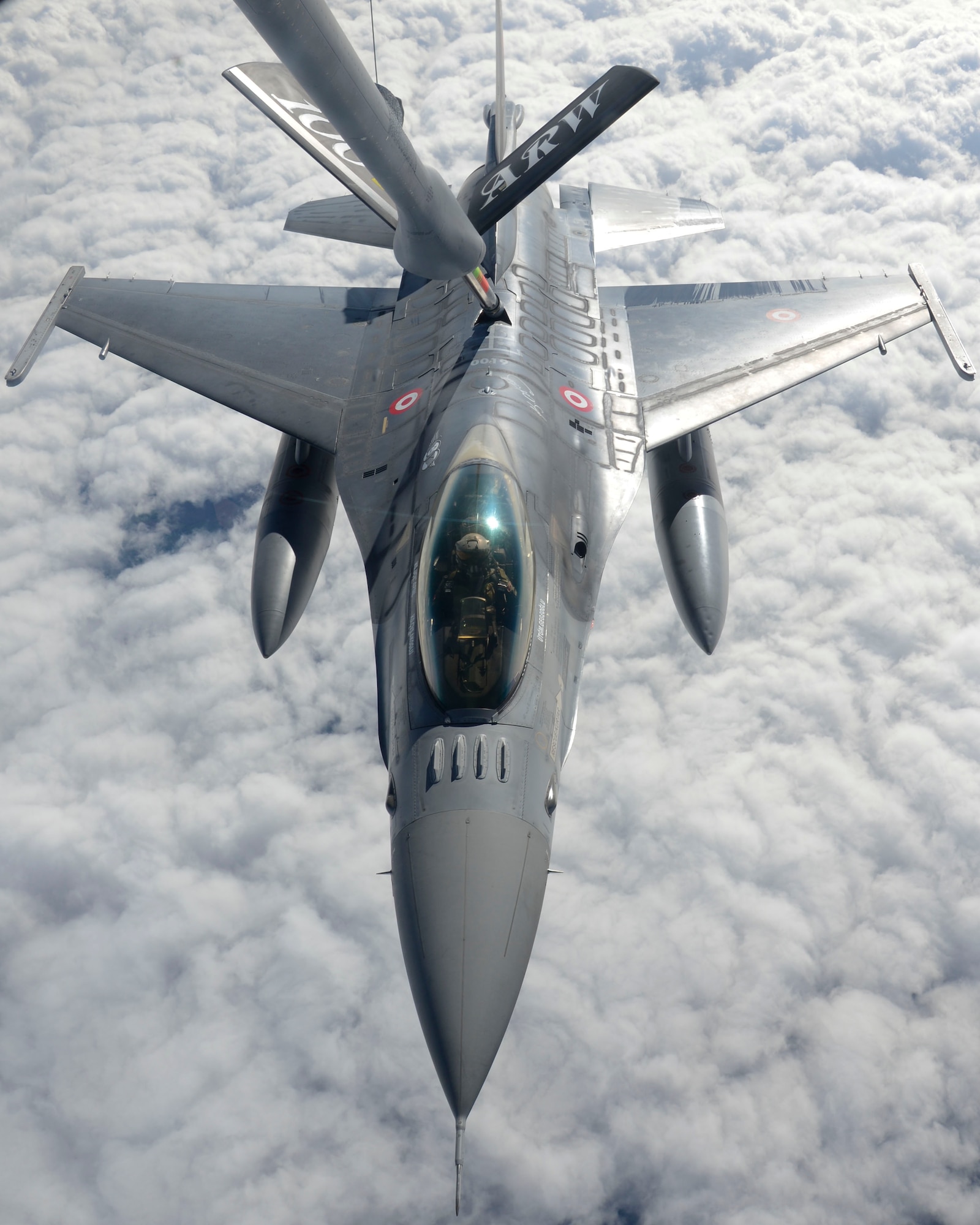 A Turkish air force F-16 Fighting Falcon receives fuel from a KC-135 Stratotanker assigned to RAF Mildenhall, England, during the NATO-led exercise Noble Justification Oct. 21, 2014, hosted by Istres Air Base, France. NATO regularly exercises to maintain readiness and to provide the early establishment of NATO military presence. (U.S. Air Force photo/Senior Airman Victoria H. Taylor/Released)

