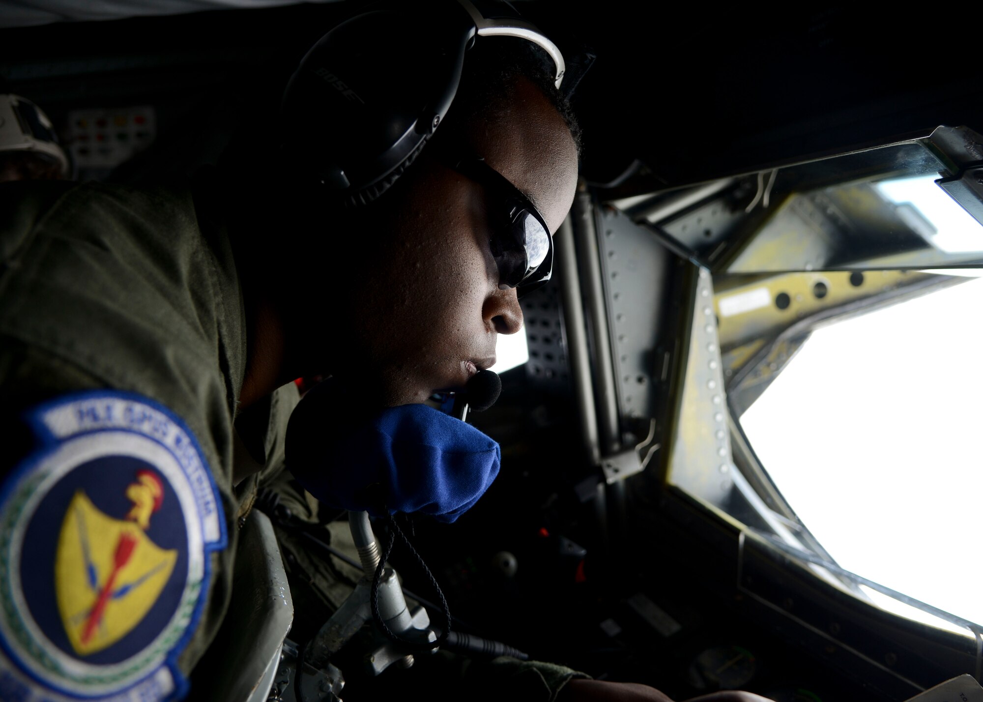 U.S. Air Force Senior Airman Michael Robinson, 100th Air Refueling Wing boom operator from Cartersville, Ga., prepares to refuel aircraft during the NATO-led exercise Noble Justification Oct. 21, 2014, hosted by Istres Air Base, France. The exercise involves more than 13,000 service members and takes place across Europe and the Mediterranean. (U.S. Air Force photo/Senior Airman Victoria H. Taylor/Released)