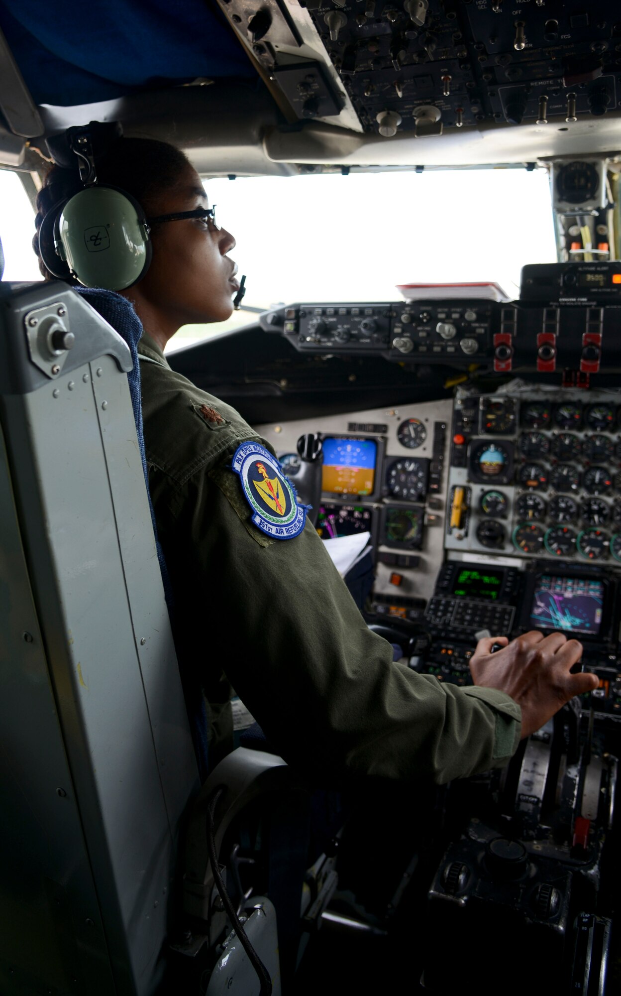 U.S. Air Force Maj. Tai Moultrie-Korn, 100th Air Refueling Wing pilot from Colleyville, Texas, lands a KC-135 Stratotanker during the NATO-led exercise Noble Justification Oct. 21, 2014, hosted by Istres Air Base, France. The exercise demonstrates the possession of a rapid reaction capability within NATO, and highlights the interoperability of allied forces and the commitment of their nations. (U.S. Air Force photo/Senior Airman Victoria H. Taylor/Released)