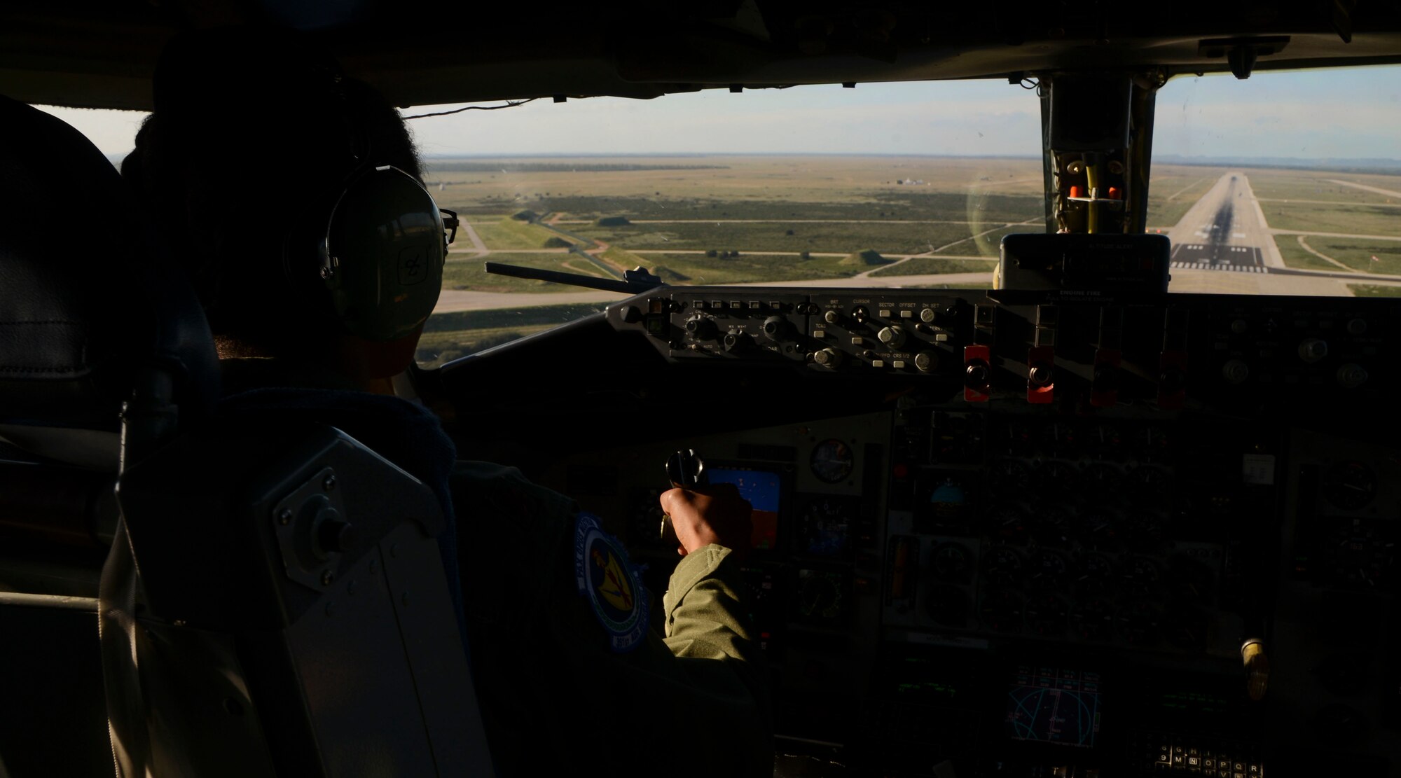 U.S. Air Force Maj. Tai Moultrie-Korn, 100th Air Refueling Wing pilot from Colleyville, Texas, lands a KC-135 Stratotanker during NATO-led exercise Noble Justification Oct. 21, 2014, hosted by Istres Air Base, France. The exercise demonstrates the possession of a rapid reaction capability within NATO, and highlights the interoperability of allied forces and the commitment of their nations. (U.S. Air Force photo/Senior Airman Victoria H. Taylor/Released)