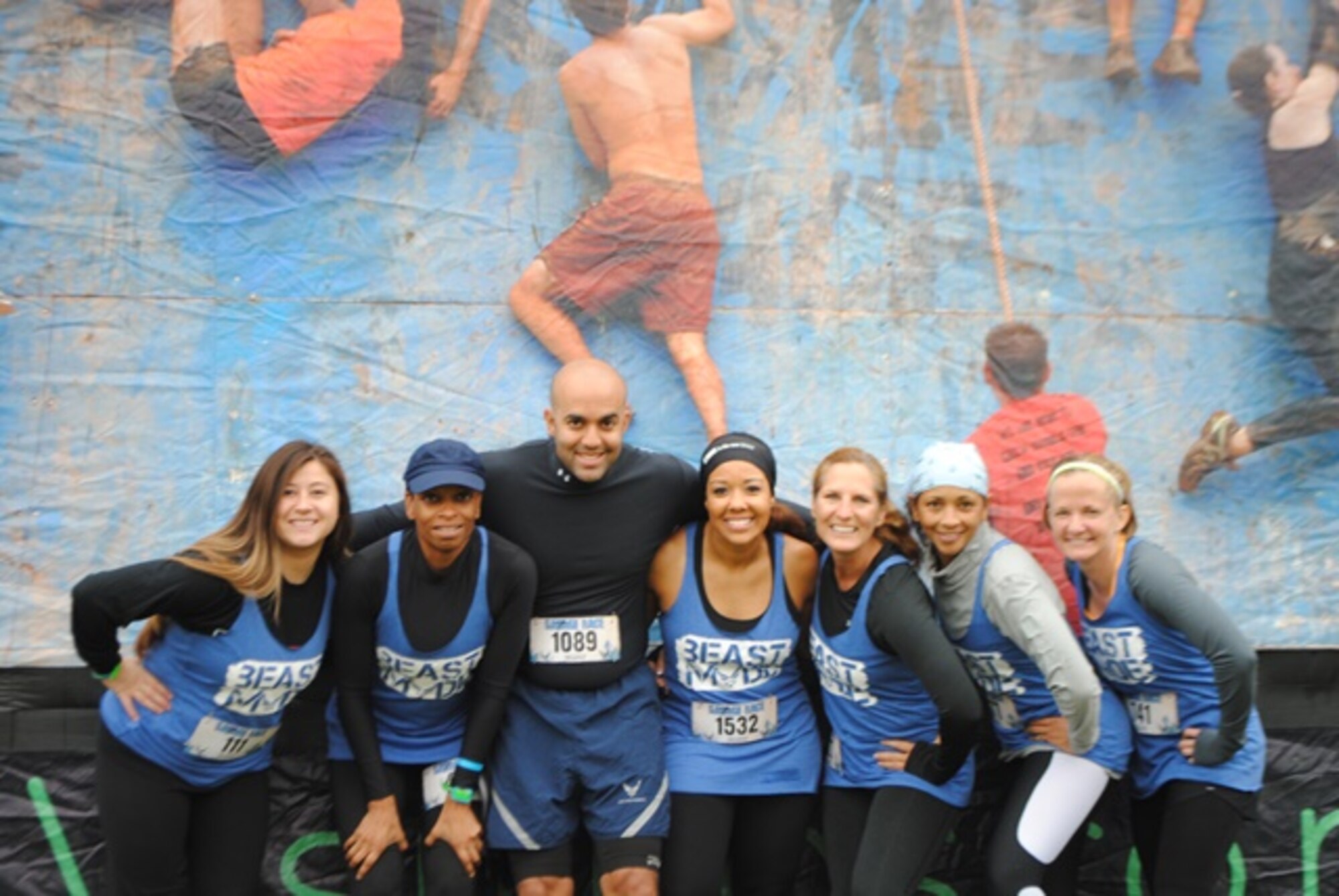 Members of the Air Force Reserve's 512th Airlift Wing, located on Dover Air Force Base, Del., participated in the Mid-Atlantic Savage Race Oct. 11, 2014, at Hopkins Farm, Md. The Air Force Reserve was the premiere sponsor for the obstacle race, which is a 4-to-6-mile race that has more than 20 obstacles along the way. (Courtesy Photo)