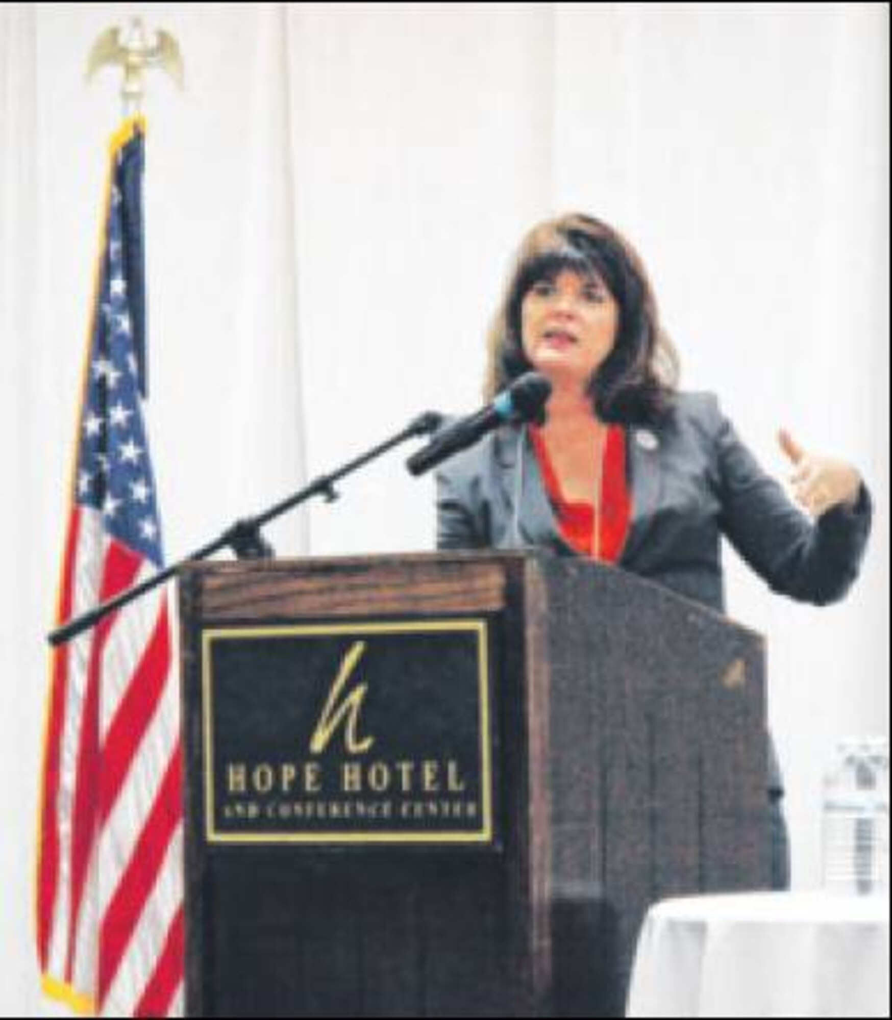 Dr. Mica Endsley, chief scientist of the U.S. Air Force, served as the keynote speaker at the Southern Ohio Chapter of the Human Factors and Ergonomics Society 50th anniversary event Oct. 21 at the Hope Hotel. (Air Force photo by Christopher Gulliford)