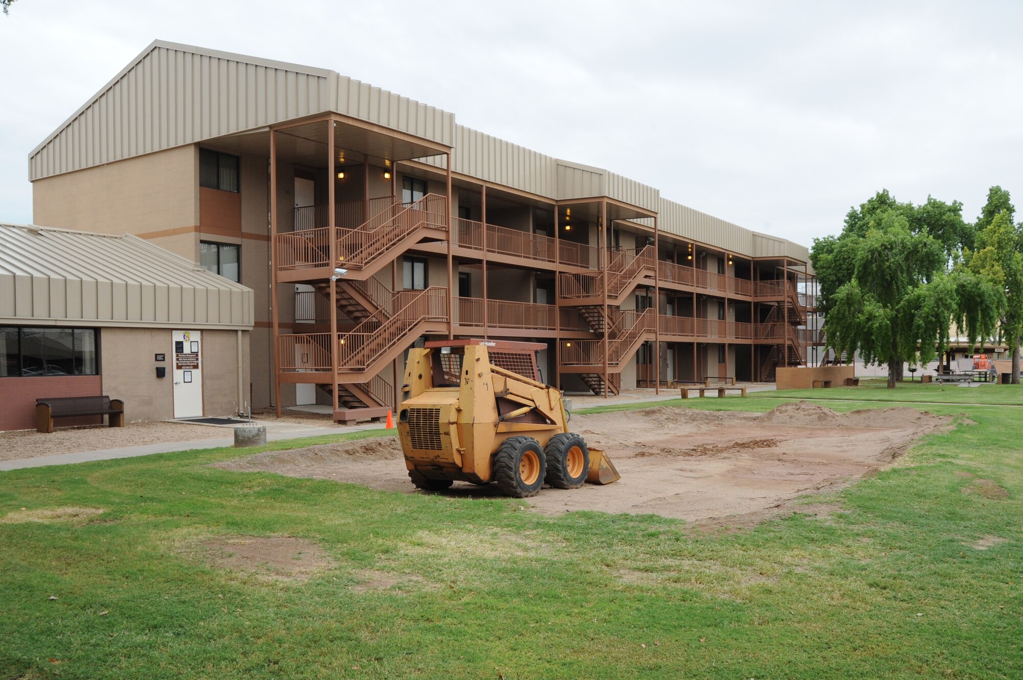 Construction has begun in front of the unaccompanied housing office to improve facilities, thus improving the quality of life for Airmen living in the dorms. (U.S. Air Force photo/Airman 1st Class James Hensley)
