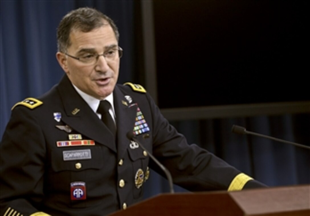 Army Gen. Curtis M. Scaparrotti, commander of U.S. Forces Korea, briefs reporters at the Pentagon, Oct. 24, 2014. Scaparrotti answered questions about military relations with South Korea and other topics.