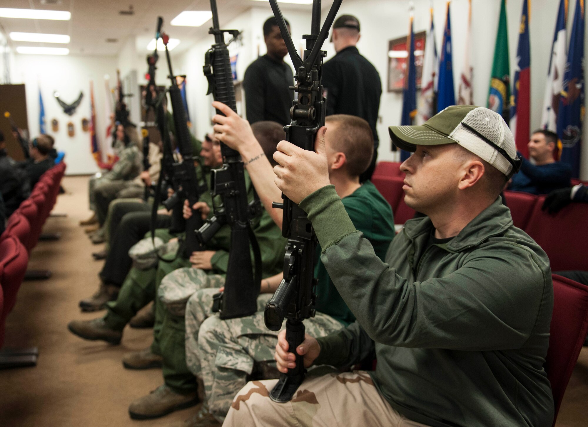 Wolf Pack Airmen prepare to act as opposing forces during Exercise Beverly Midnight 15-1, Oct. 23, 2014. The four-day exercise demonstrated the Wolf Pack's ability to work alongside Republic of Korea air force allies as well as their capability of responding to wartime and armistice threats. (U.S. Air Force photo by Senior Airman Katrina Heikkinen/Released)