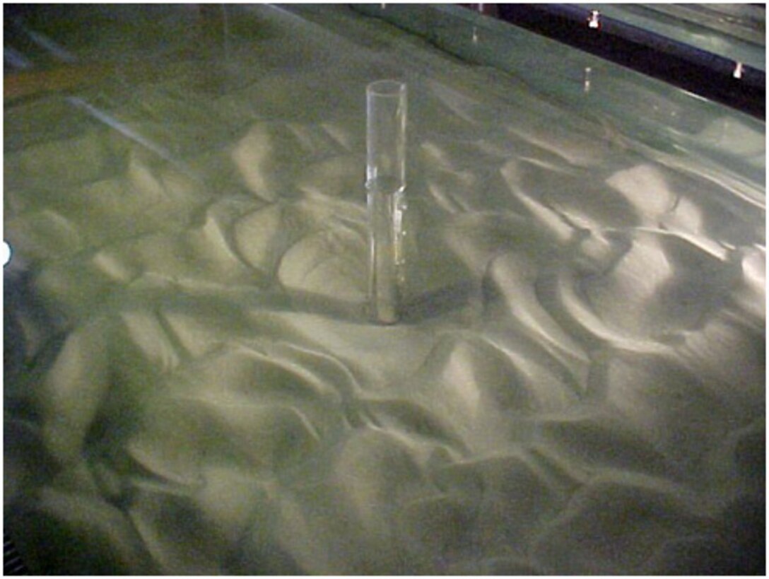 In the ERDC-CRREL Flume, researchers conduct scaled physical model studies of sediment transport under ice to understand the seasonal effects of ice on Army Corps of Engineers bridges and other infrastructure.