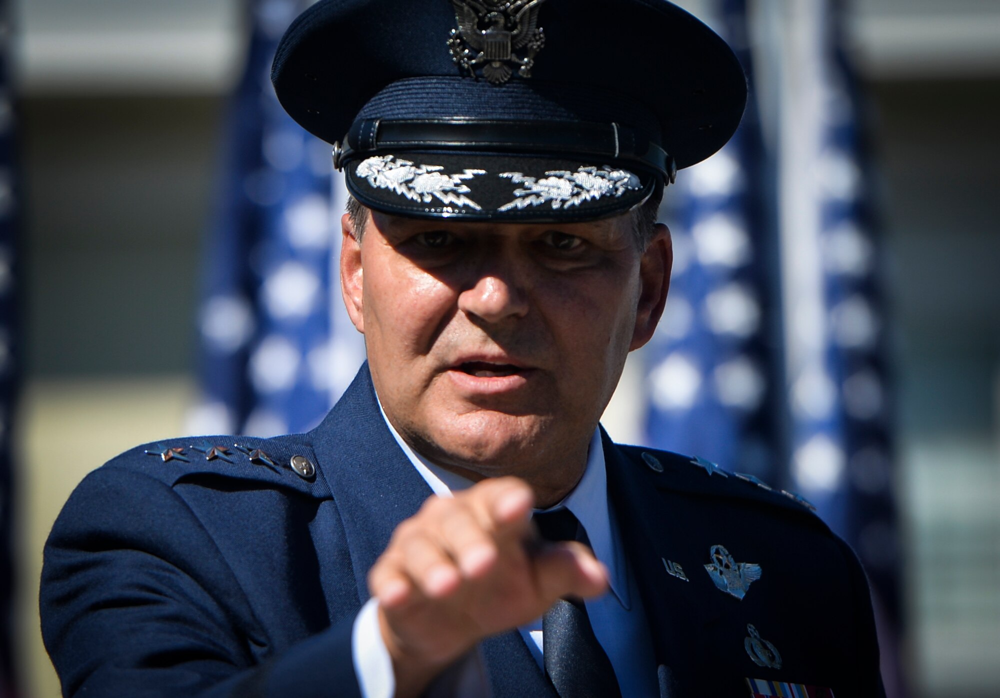 Lt. Gen. Bradley Heithold, Air Force Special Operations Command commander, addresses guests during a welcome home ceremony in Destin, Fla., Oct. 25, 2014. Heithold attended the Building Homes for Heroes presentation for Joe Deslauriers, a retired Air Force Master Sgt., and his family. (U.S. Air Force photo/Senior Airman Christopher Callaway) 