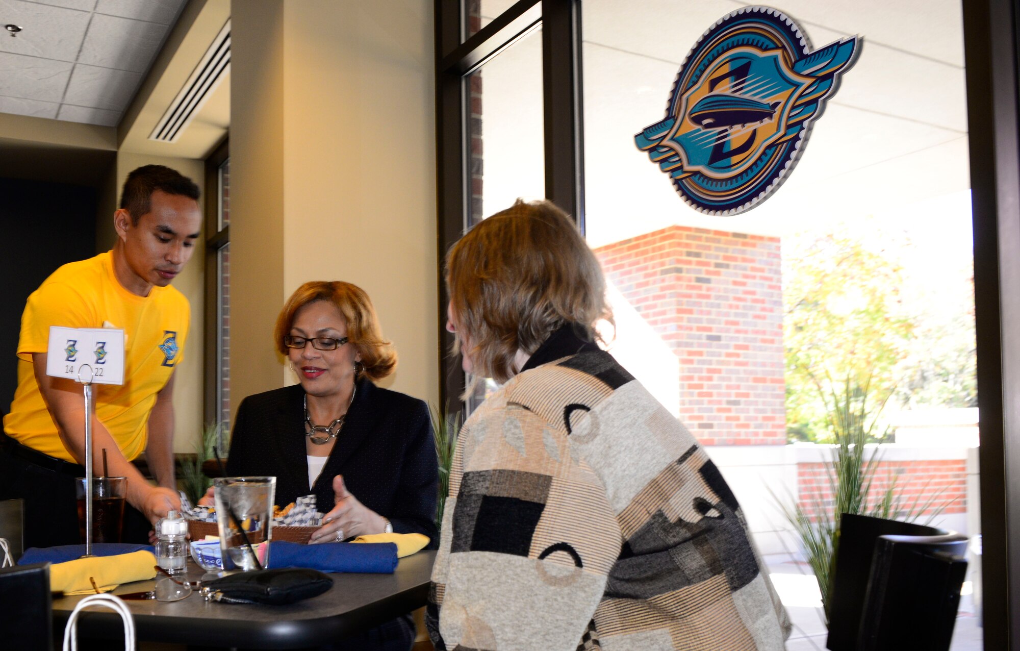 Patrons enjoy their first lunch at the new restaurant Zeppelins during the grand opening at Scott Air Force Oct. 22, 2014. (U.S. Air Force photo/ Staff Sgt. Stephenie Wade)