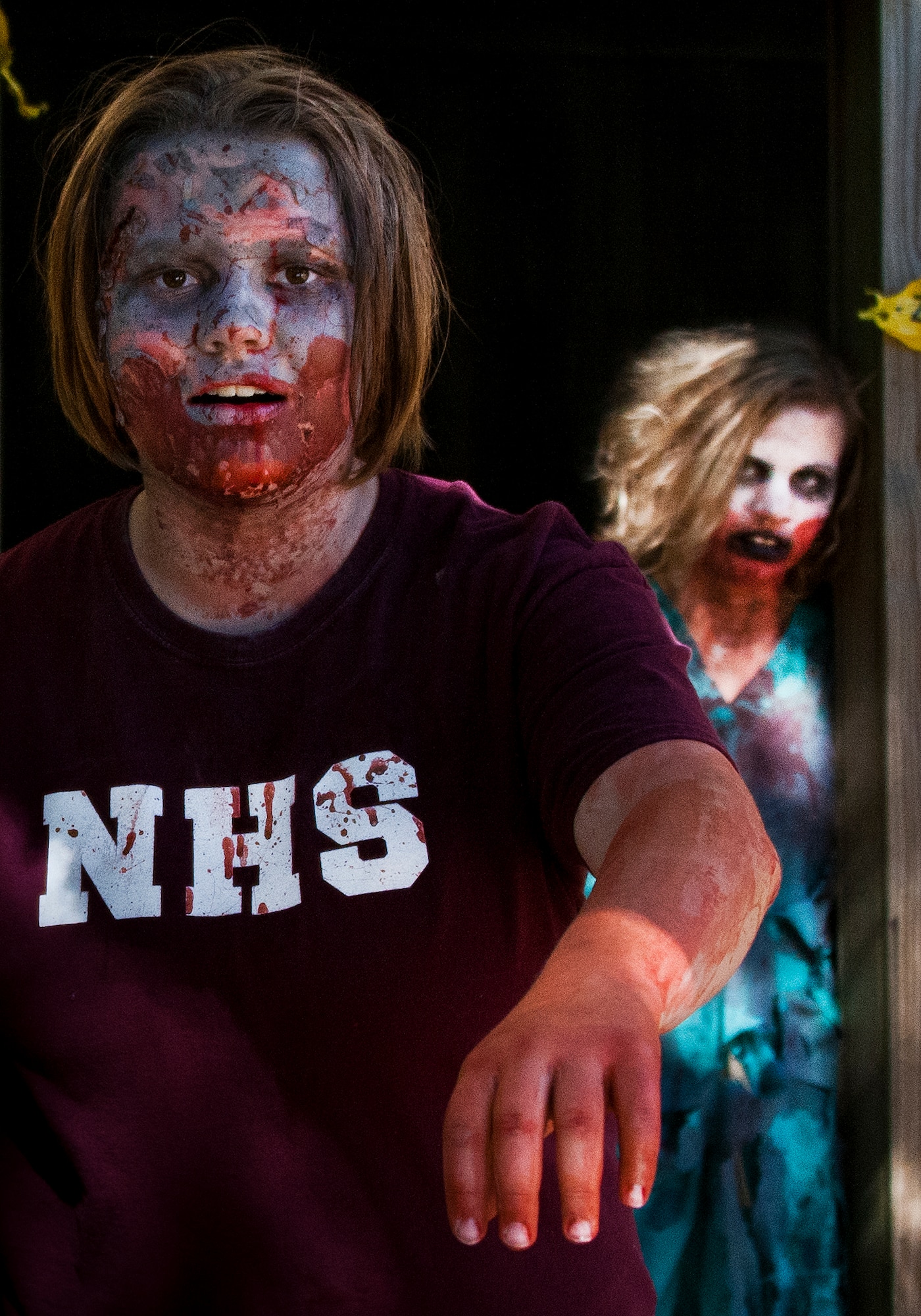 Zombies infested a small village near the end of the course for one last attack when the runners arrived during the annual Zombie Stomp event Oct. 25 at Eglin Air Force Base, Fla.  More than 100 people attempted to outrun zombies and maneuver through various obstacles along the four-mile course. (U.S. Air Force photo/Samuel King Jr.)