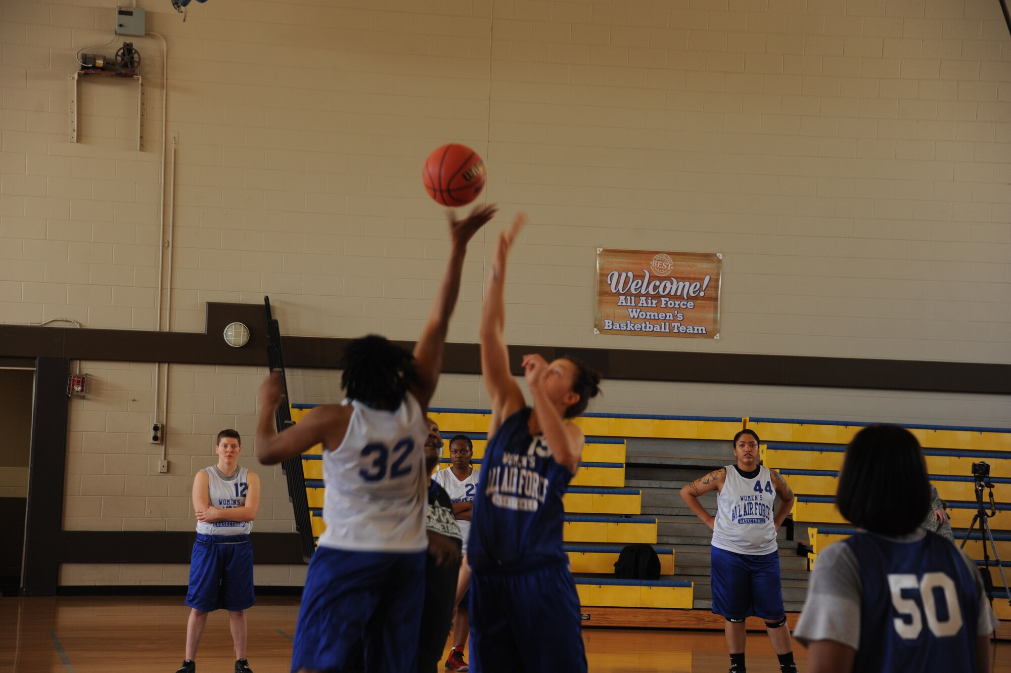Airmen, hoping to make the All Air Force women’s basketball team, scrimmage during tryouts at Maxwell Air Force Base Oct. 20. Those that make the team will compete against their sister services in hopes of winning the gold medal. (U.S. Air Force photo by Senior Airman William Blankenship)
