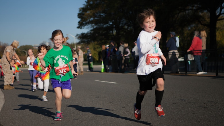 More than 3,000 children participated in the Marine Corps Marathon Kids Run Nov. 25 at the Pentagon in Arlington, VA. Children ages 5-12 had the opportunity to get active and run a one-mile lap for fun around the five-sided building. 