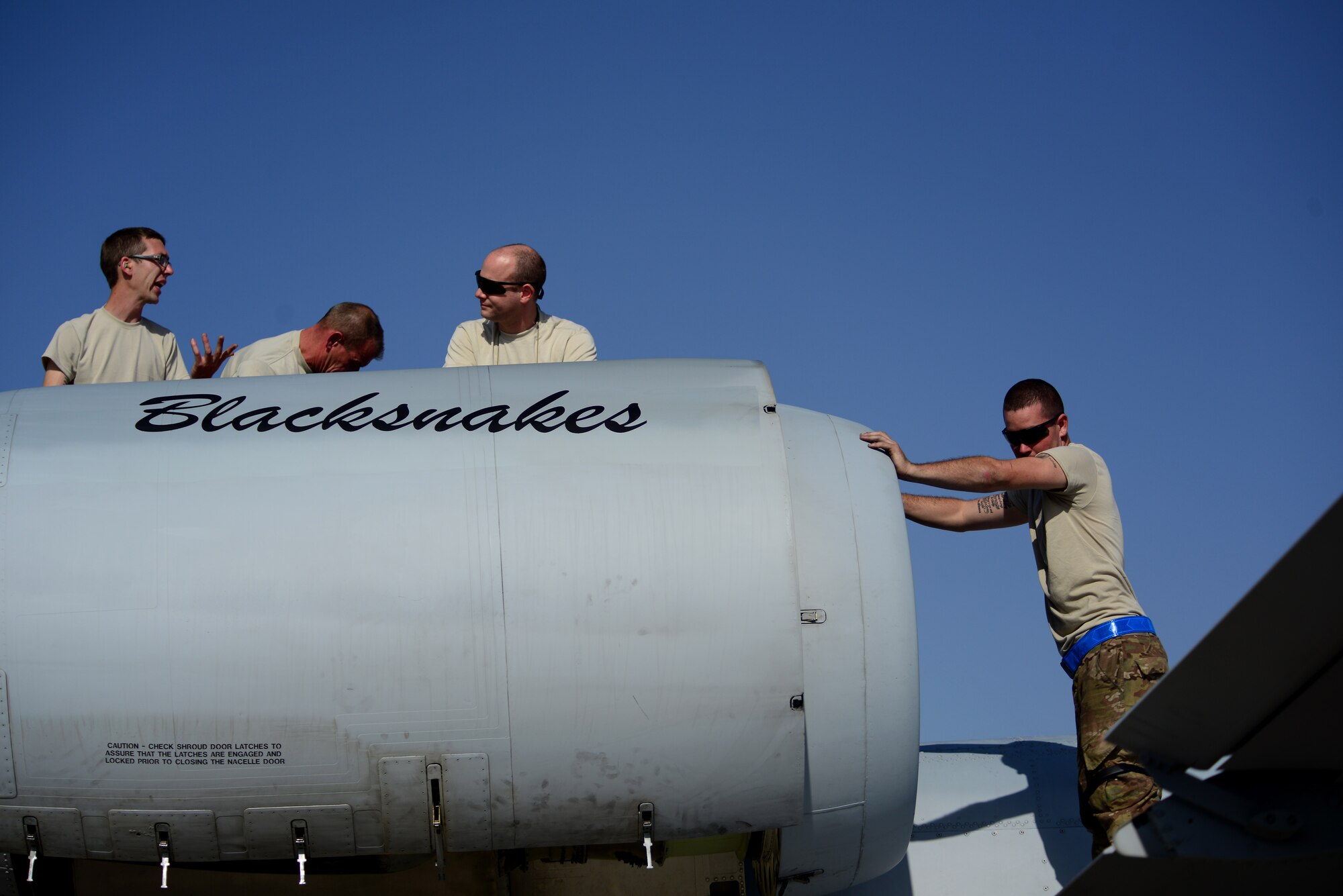 U.S. Air Force Airmen with the 455th Expeditionary Maintenance Squadron ensure an A-10 Thunderbolt aircraft is ready for a flying mission at Bagram Airfield, Afghanistan Oct. 24, 2014. Maintainers are responsible for having the aircraft ready to fly at a moment’s notice.  The Airmen are deployed from Fort Wayne, Indiana Air National Guard in support of Operation Enduring Freedom. (U.S. Air Force photo by Staff Sgt. Evelyn Chavez/Released) 