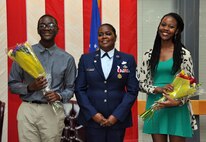 TRAVIS AIR FORCE BASE, Calif. -- Senior Master Sgt. Veronica Cador, chief of customer support for the 349th Force Support Squadron retired after 33 years of service on October 25, 2014, at Travis Air Force Base, Calif. (U.S. Air Force photos/Staff Sgt. Cindy G. Alejandrez)