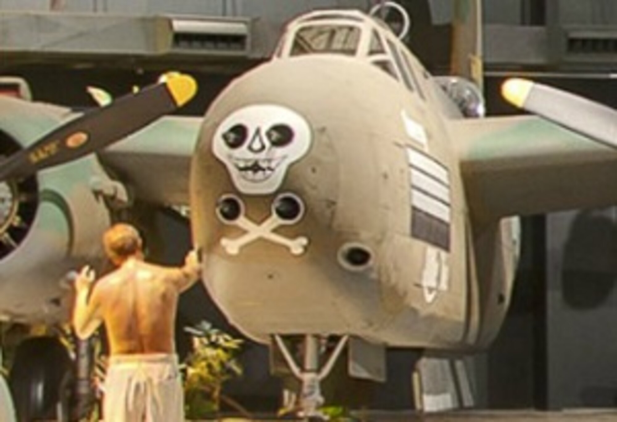WORLD WAR II GALLERY - On a tropical island, find a skull and cross bones. (Screenshot from NMUSAF Virtual Tour)