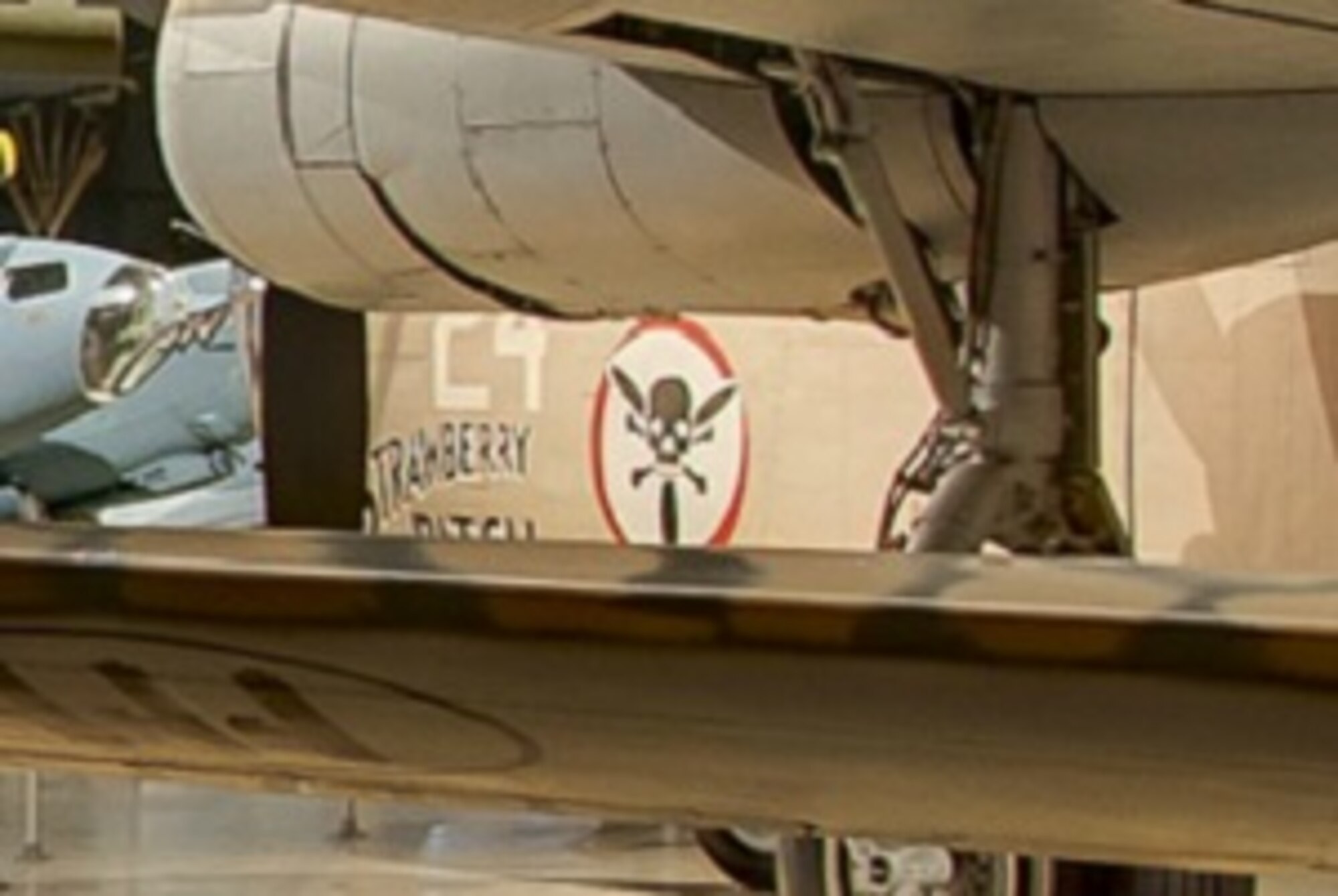 WORLD WAR II GALLERY - Across from the Spitfire Mk.V, see a skull and a propeller. (Screenshot from NMUSAF Virtual Tour)