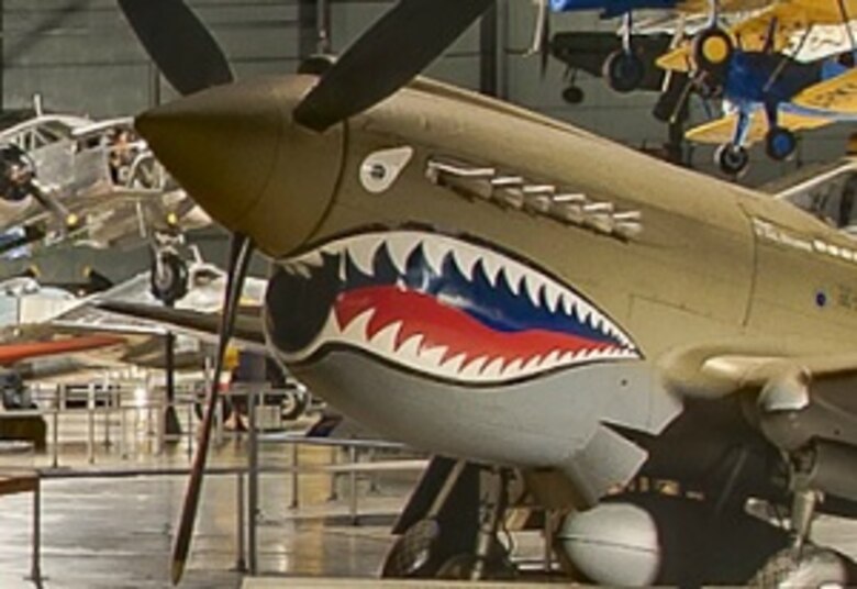 WORLD WAR II GALLERY - Around the B-25, discover a hungry shark mouth. (Screenshot from NMUSAF Virtual Tour)
