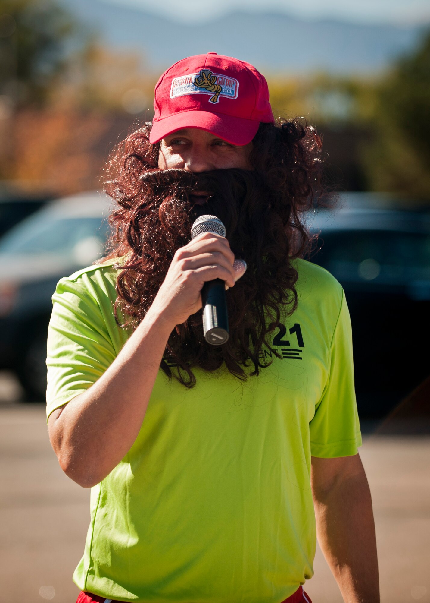 PETERSON AIR FORCE BASE, Colo. – Col. John “Gump” Shaw offers 21st Space Wing Airmen words of encouragement before the Spooky Warfit 5K Oct. 24. During the event those who dressed in costume not only ran a 5K but also completed several obstacles that lined the course. (U.S. Air Force photo/Staff Sgt. J. Aaron Breeden)