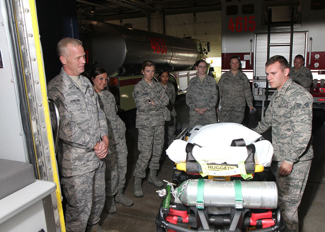 Air Force Reserve Command members of the 932nd Airlift Wing's 932nd Medical Group, all emergency management technicians (EMT), came together at basic life saving skills class to get experience loading an ambulance at the fire station where some of the training occurred. They also worked in the medical building at the unit and attended refresher classes several days. (U.S. Air Force photo/Tech. Sgt. Christopher Parr).