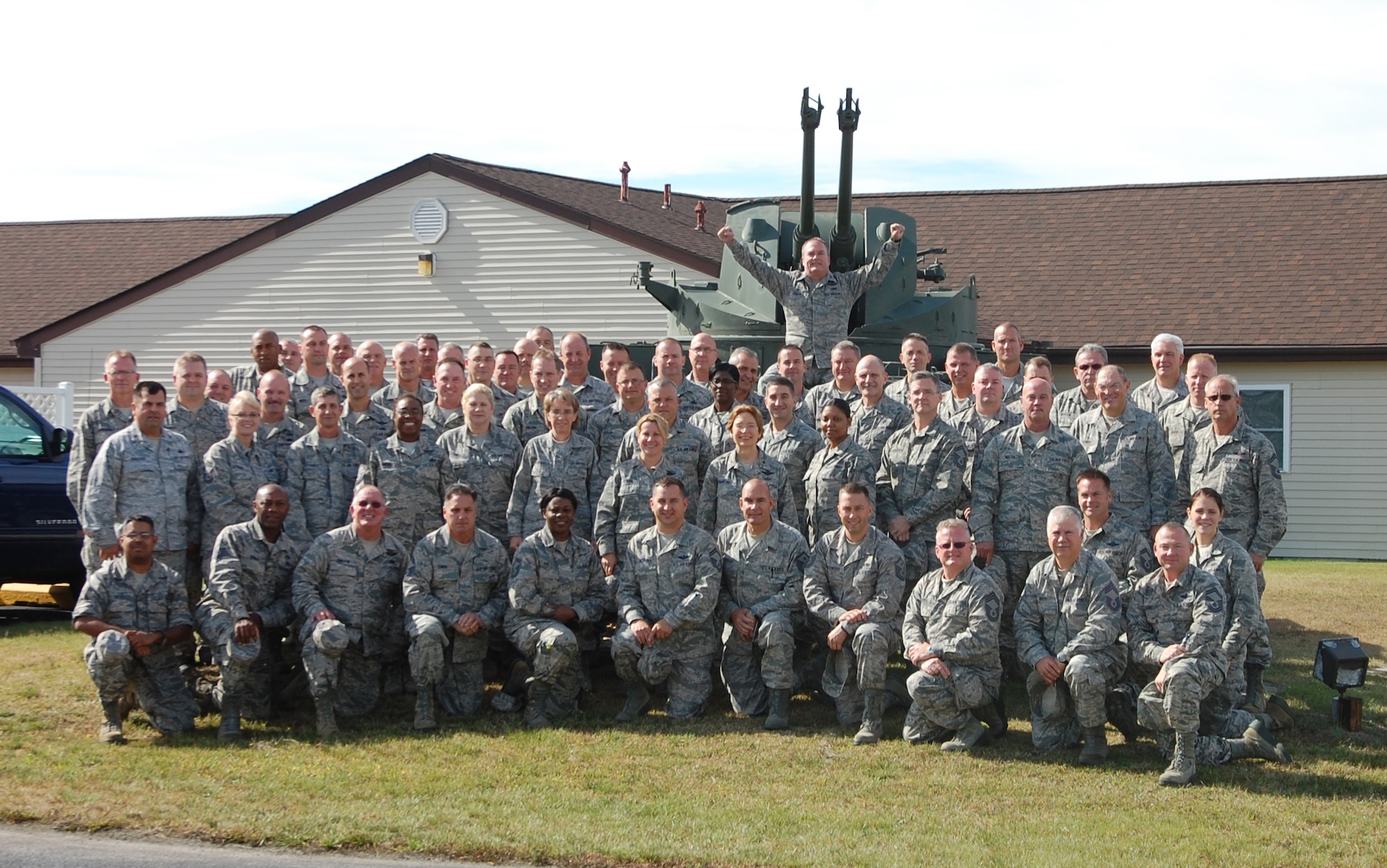 Delaware Air National Guard senior enlisted members and officers pose during the inaugural Delaware ANG Senior Enlisted Symposium held Oct. 20, 2014 at the Delaware National Guard's Bethany Beach Training Site, Del. (U.S. Air National Guard photo by Maj. Mickey Kirschenbaum)