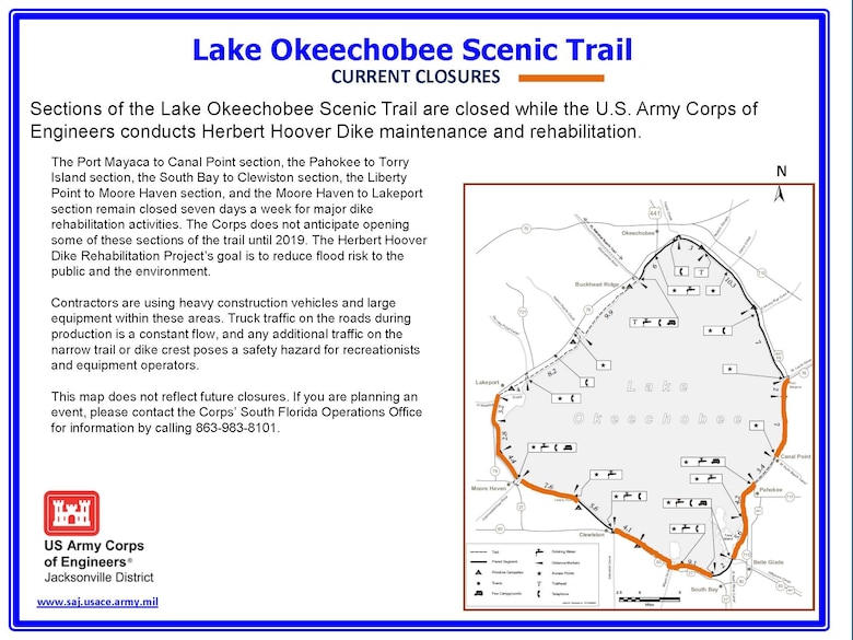 Lake Okeechobee Scenic Trail Map with Closures