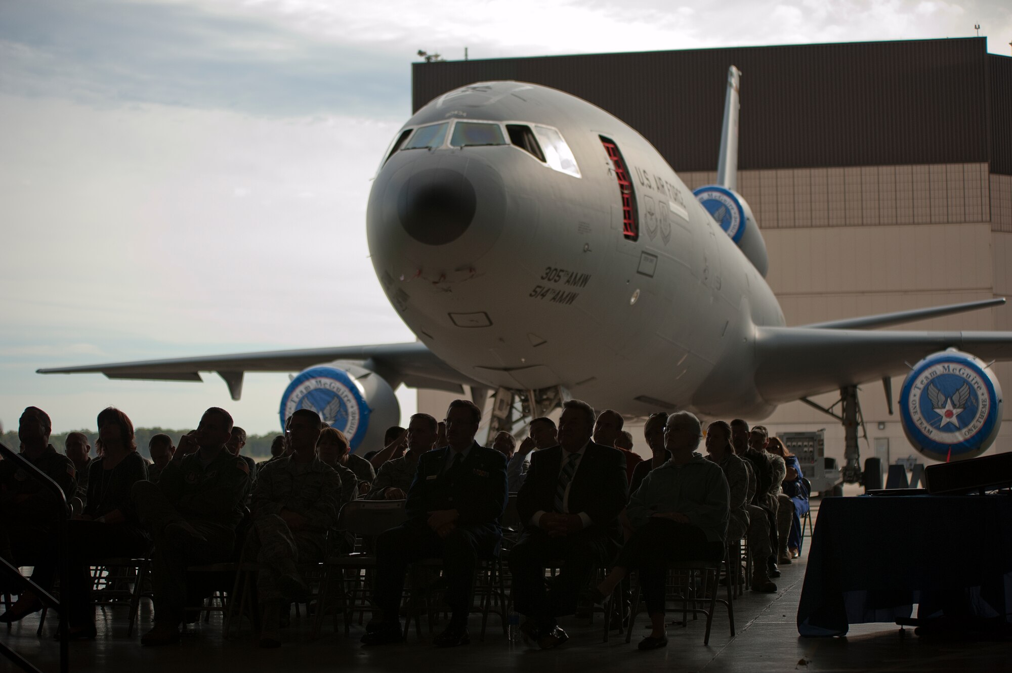 A KC-10 Extender looms over a crowd at the aircrafts 20th anniversary ceremony here October 9 (US Air Force photo/Christian DeLuca