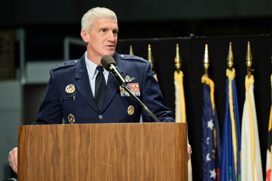 Maj. Gen. Tom  Masiello welcomes attendees to the 2014 Air Force Research Laboratory Fellows and Early Career Awards Banquet Oct. 30, at the National Museum of the U.S. Air Force, Wright-Patterson AFB, Ohio.  The annual event recognizes AFRL's best and brightest scientists and engineers. Maj. Gen. Masiello is AFRL commander. (U.S. Air Force photo/Wesley Farnsworth)