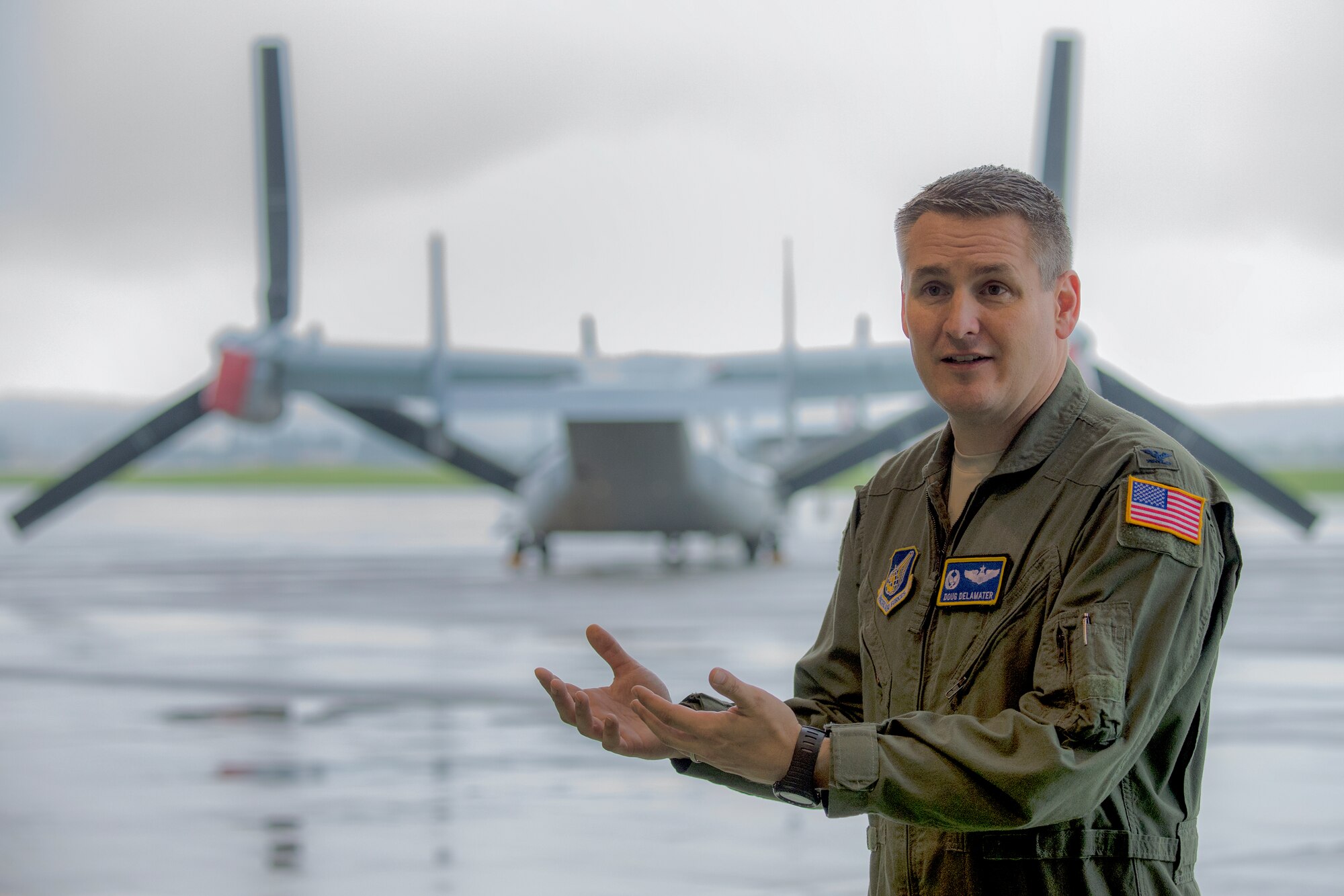 Col. Douglas DeLaMater, 374th Airlift Wing commander, gives a briefing to members of the media during the Tokyo Metropolitan Government and Suginami city joint Comprehensive Disaster Management Drill at Yokota Air Base, Japan, Aug. 30, 2014. Yokota Airmen participate in the drill every year to help maintain partnerships with the TMG and neighbor cities. (U.S. Air Force photo by Osakabe Yasuo/Released)
