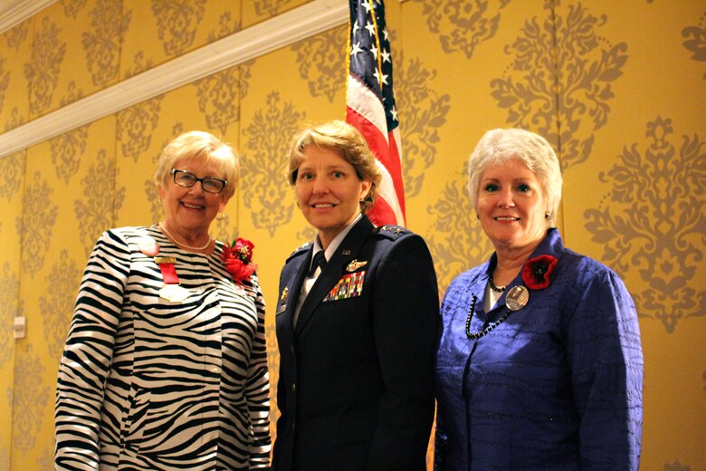 Lt. Gen. Michelle D. Johnson, Academy superintendent, poses with 2013-2014 American Legion Auxiliary National President Nancy Brown-Park (left) and ALA National Secretary/Executive Director Mary “Dubbie” Bucker. Johnson received the 2014 American Legion Auxiliary Woman of the Year Award Aug. 29 during the ALA National Convention in Charlotte, N.C. (Courtesy photo by Aaron Meyer)