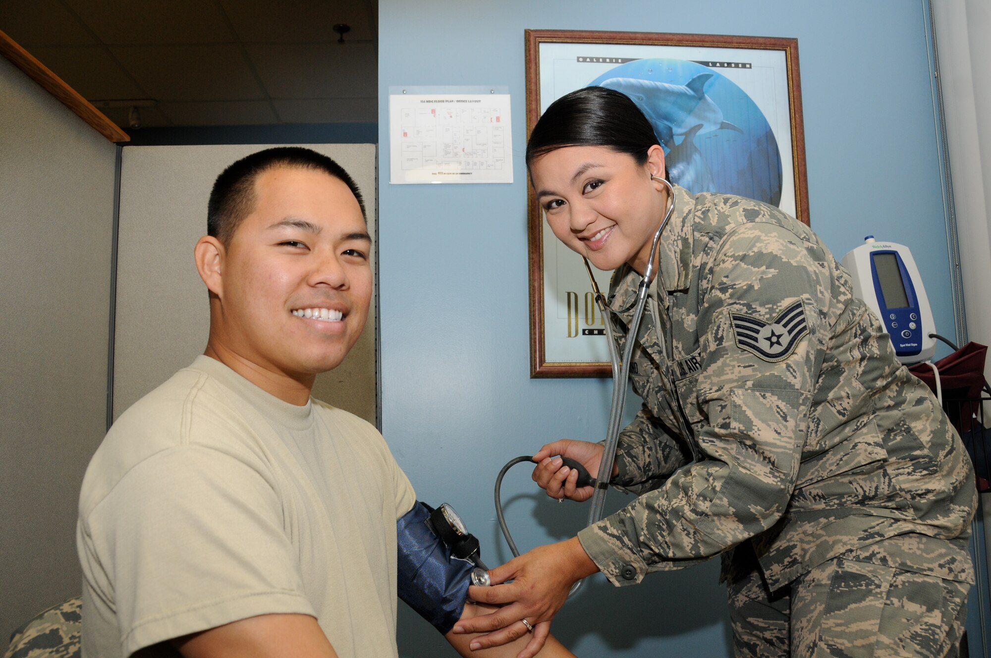 You never know when your CPR training will come to use. Air Force Staff Sergeants Anthony Sabog and Sandra Magsino, both Health System technicians with the 154th Medical Group recently employed their CPR training when an off-base lunch with co-workers turned into an emergency, medical situation. (Air Force photo by Senior Master Sergeant Kristen Stanley)