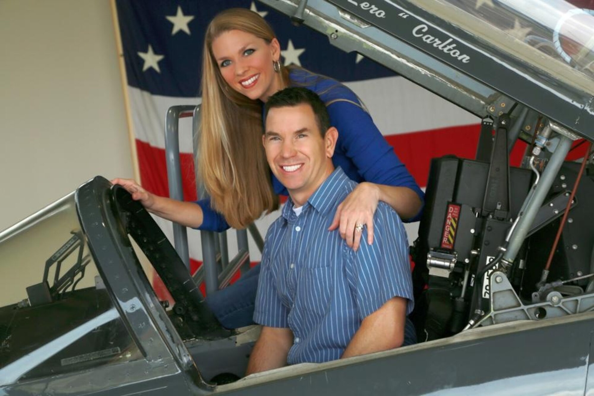 Maj. Richard Schafer, 49th Fighter Training Squadron Instructor Pilot, poses for a photo with his wife Ashley Schafer in the cockpit of a T-38C Talon. Schafer passed away following a general aviation crash Sunday night near Abilene Regional Airport in Texas. An experienced military pilot, Schafer had 2,385 hours in the T-38C Talon and F-16 Fighting Falcon. (Courtesy Photo/Edited)