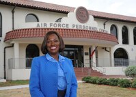 Retired Master Sgt. Rita Ambrose is a breast cancer survivor. Ambrose, who currently works at the Air Force Personnel Center Civilian Force Integration, beat cancer with the support of her family and friends. (U.S. Air Force photo by Melissa Peterson) 