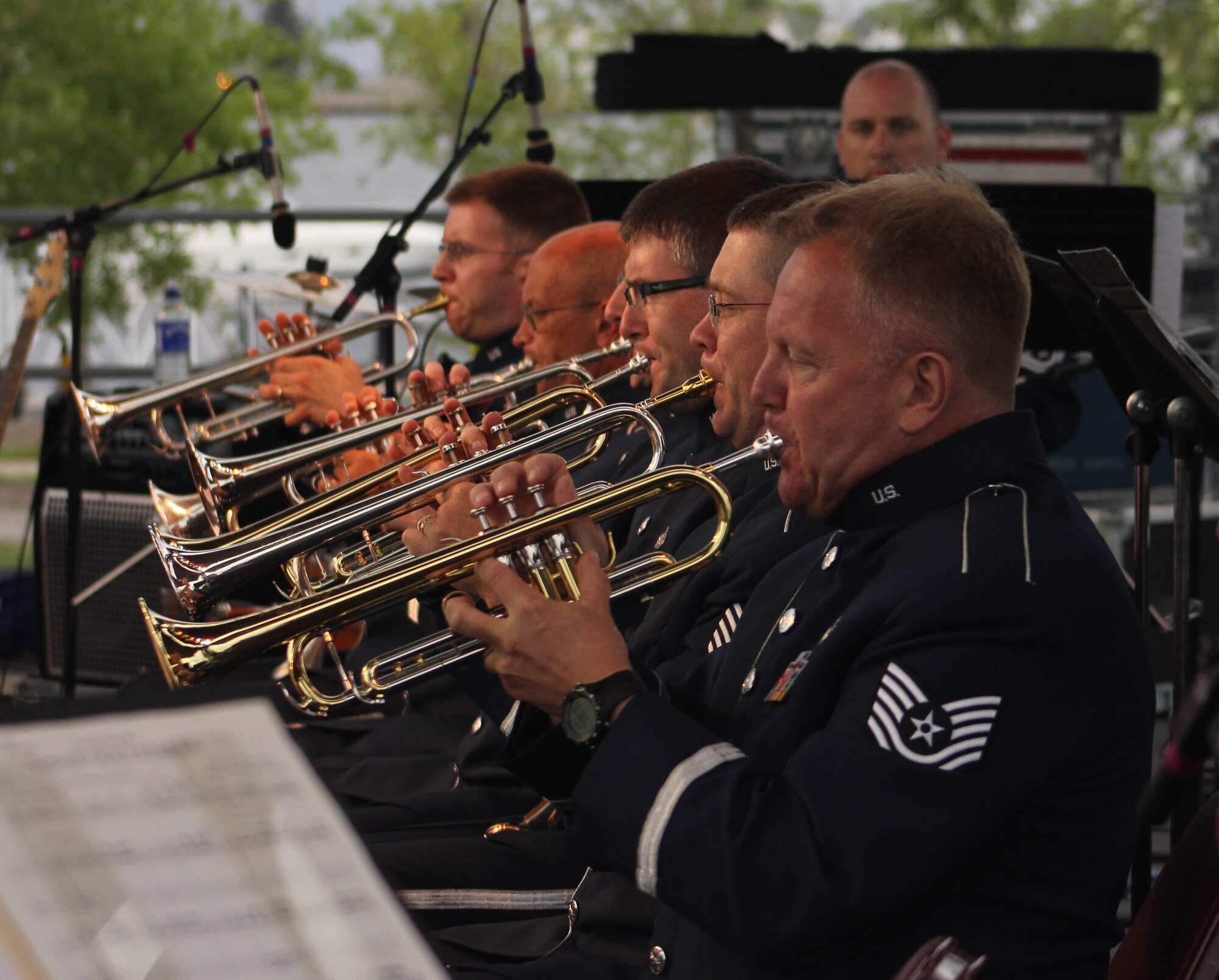 Instrumentalists with the Air National Guard Band of the Midwest perform for audiences during annual training at the Bayfront Festival Park, Duluth, Minn., July 4, 2014. They performed jazz, rock and concert music for audiences in Illinois and Wisconsin as part of their community relations tour before a grand finale in Minnesota July 4. The annual concert series was the result of a year’s worth of training and practice, one that the band used to celebrate patriotism with communities across the Midwest. (Courtesy photo/Released)