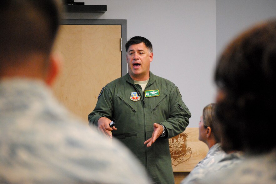 Col. Pete Stavros, commander of the Western Air Defense Sector, briefs during the Unit Effectiveness Inspection Capstone event held Aug. 1 through Aug. 6 at Joint Base Lewis-McChord and Camp Murray, Wash. WADS received a highly effective rating from the Air Combat Command Inspector General for their UEI. The UEI inspected four major graded areas—Managing Resources, Leading People, Improving the Unit and Executing the Mission.