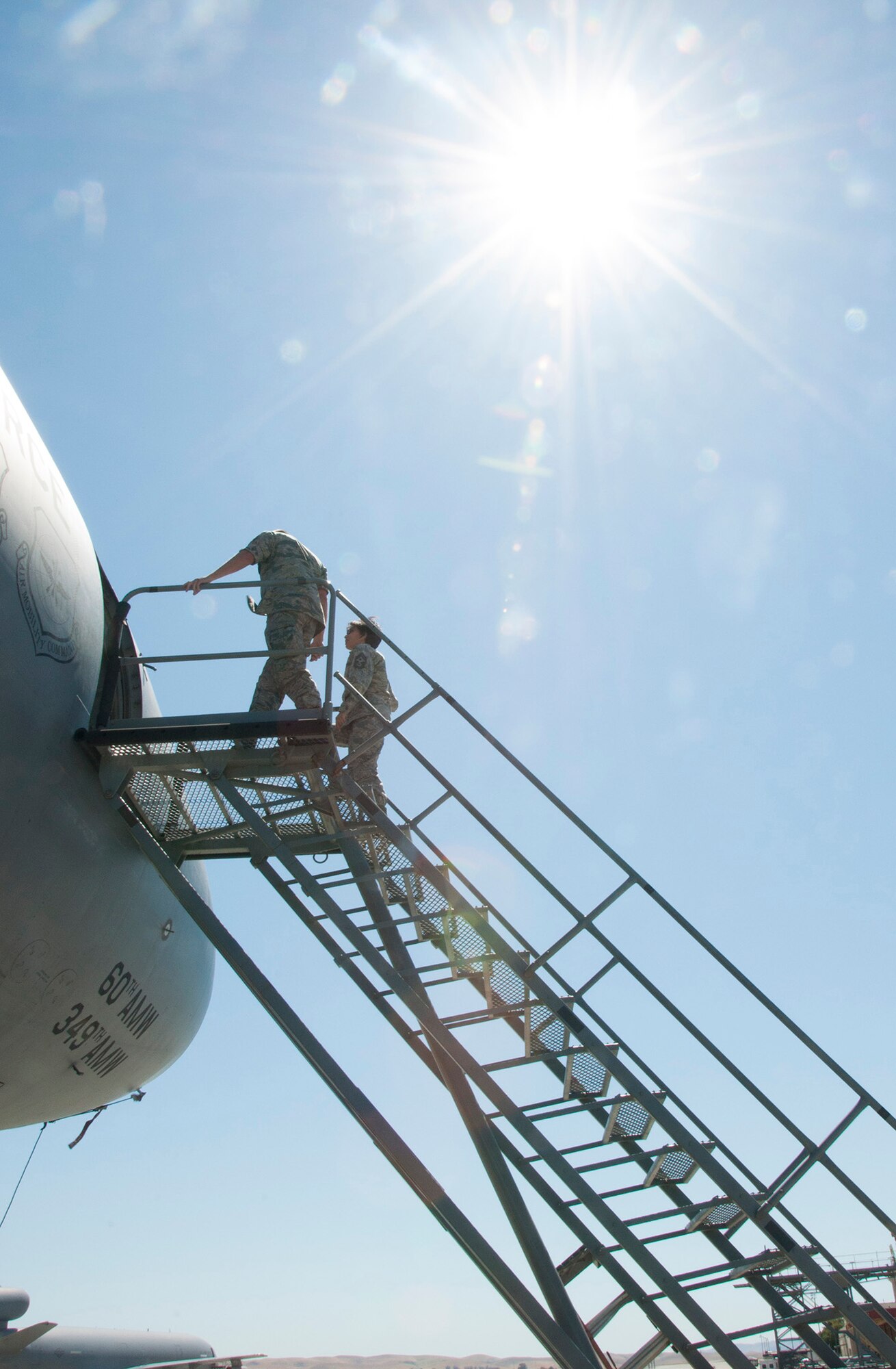 TRAVIS AIR FORCE BASE, Calif. -- Chief Master Sgt. Ericka E. Kelly, 349th Air Mobility Wing, command chief, had the opportunity to job shadow Staff Sgt. Scott Henrich, aerospace propulsion craftsman, 749th Aircraft Maintenance Squadron, August 24, 2014. (U.S. Air Force photo/Staff Sgt. Cindy G. Alejandrez) 
