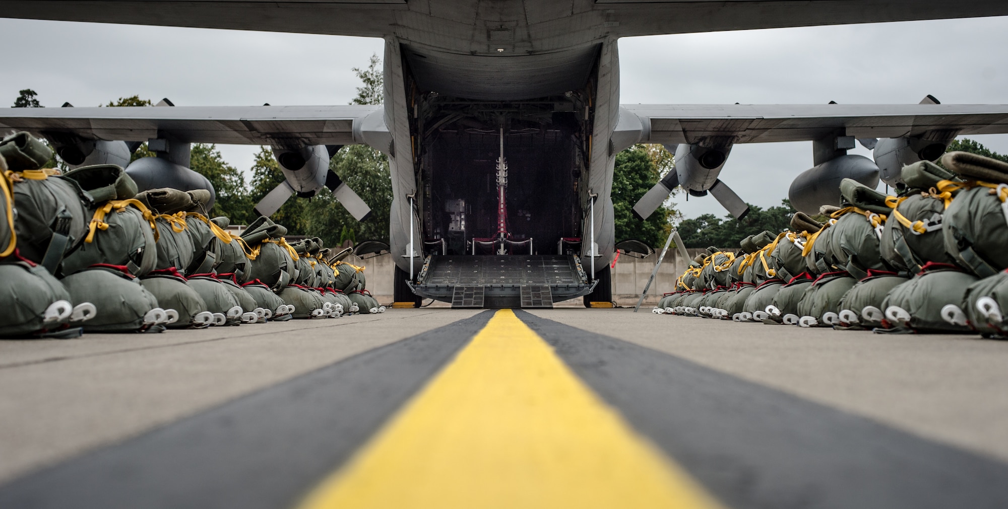 A C-130 from the Air National Guard waits on the Ramstein Air Base flightline, Germany, Sept. 3, 2014, just days before it will be loaded up with Army and Air Force paratroopers to support the Steadfast Javelin II exercise. Steadfast Javelin II is a NATO-led exercise involving more than 2,000 service members from several nations, and takes place across Estonia, Germany, Latvia, Lithuania and Poland. The exercise focuses on increasing interoperability and synchronizing complex operations between allied air and ground forces through airborne and air-assault missions. (U.S. Air Force photo/ Airman 1st Class Jordan Castelan)