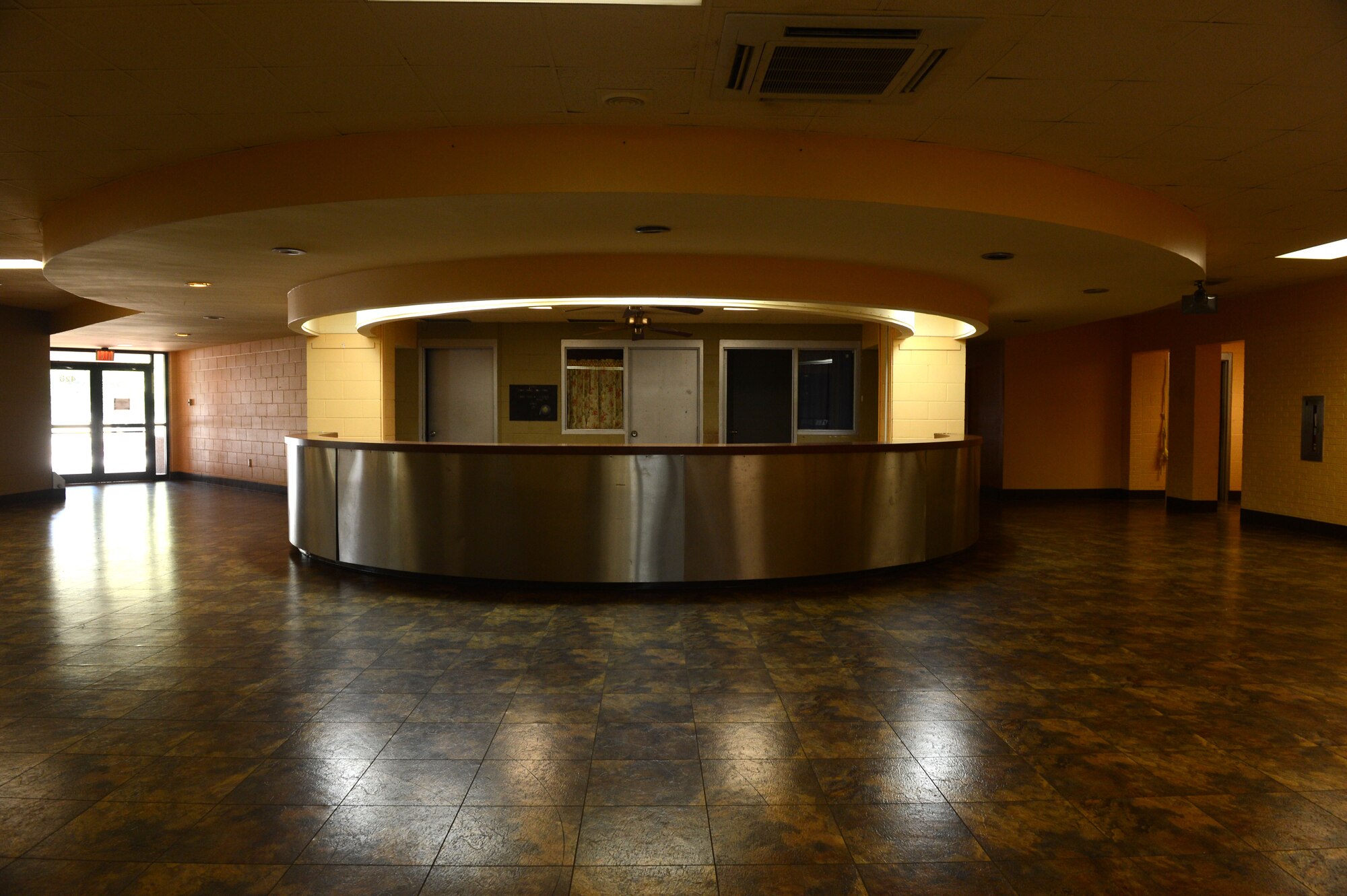 The front lobby of the original Fitness and Sports Center is currently vacant due to upcoming renovations at Shaw Air Force Base, S.C., Aug. 28, 2014. With the recent addition of the 20th Force Support Squadron Fitness and Health Center in 2011, the original 39,000 square foot building will undergo renovations to update and renew the inside of the building. (U.S. Air Force photo by Airman 1st Class Jensen Stidham/Released)