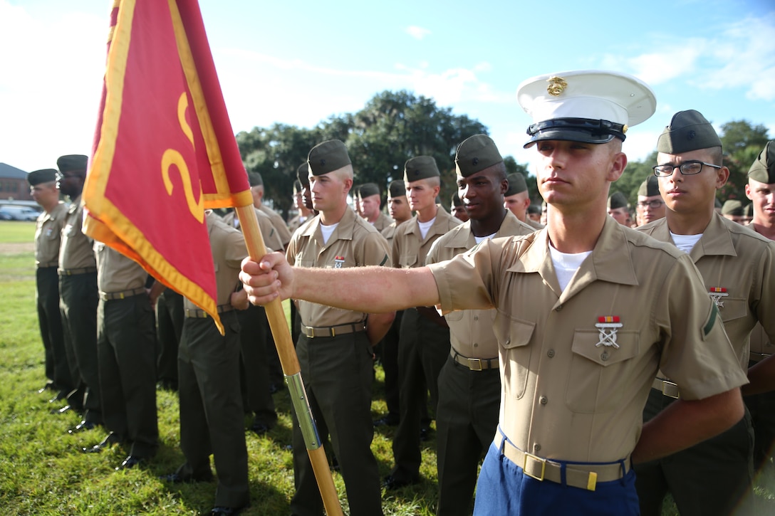 Pfc. Zachary P. Boyer, honor graduate of platoon 2066, awaits graduation at Marine Corps Recruit Depot Parris Island, S.C., Sept. 5, 2014. Boyer, a New Port Richey, Fla. native, was recruited by Staff Sgt. Shamal D. Isaac, a recruiter from Marine Corps Recruiting Sub Station Port Richey, Recruiting Station Orlando. Recruit training signifies the transformation of a civilian to a United States Marine. Upon graduation, the newly-minted Marines will receive ten days of leave before attending the School of Infantry East, Camp Geiger, N.C. The Marines will be trained in basic infantry skills to ensure Marines are combat-ready. (U.S. Marine Corps Photo by Cpl. Stanley Cao)